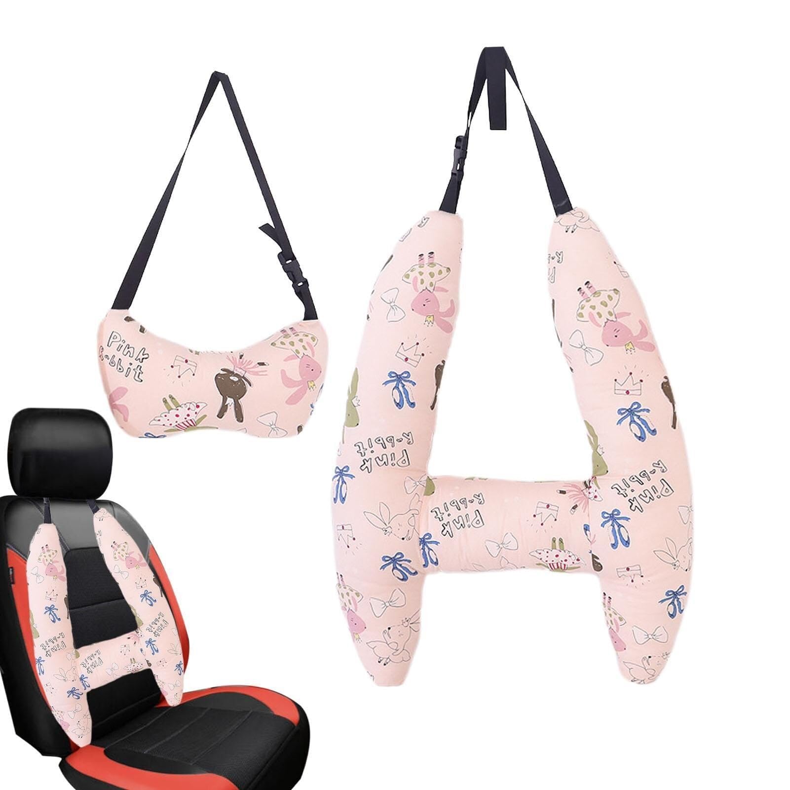 Cuscino da viaggio for poggiatesta auto, cuscino for seggiolino auto for bambini a forma di H, divertente design a cartoni animati, poggiatesta for viaggio, ideale for tutte le età(E)