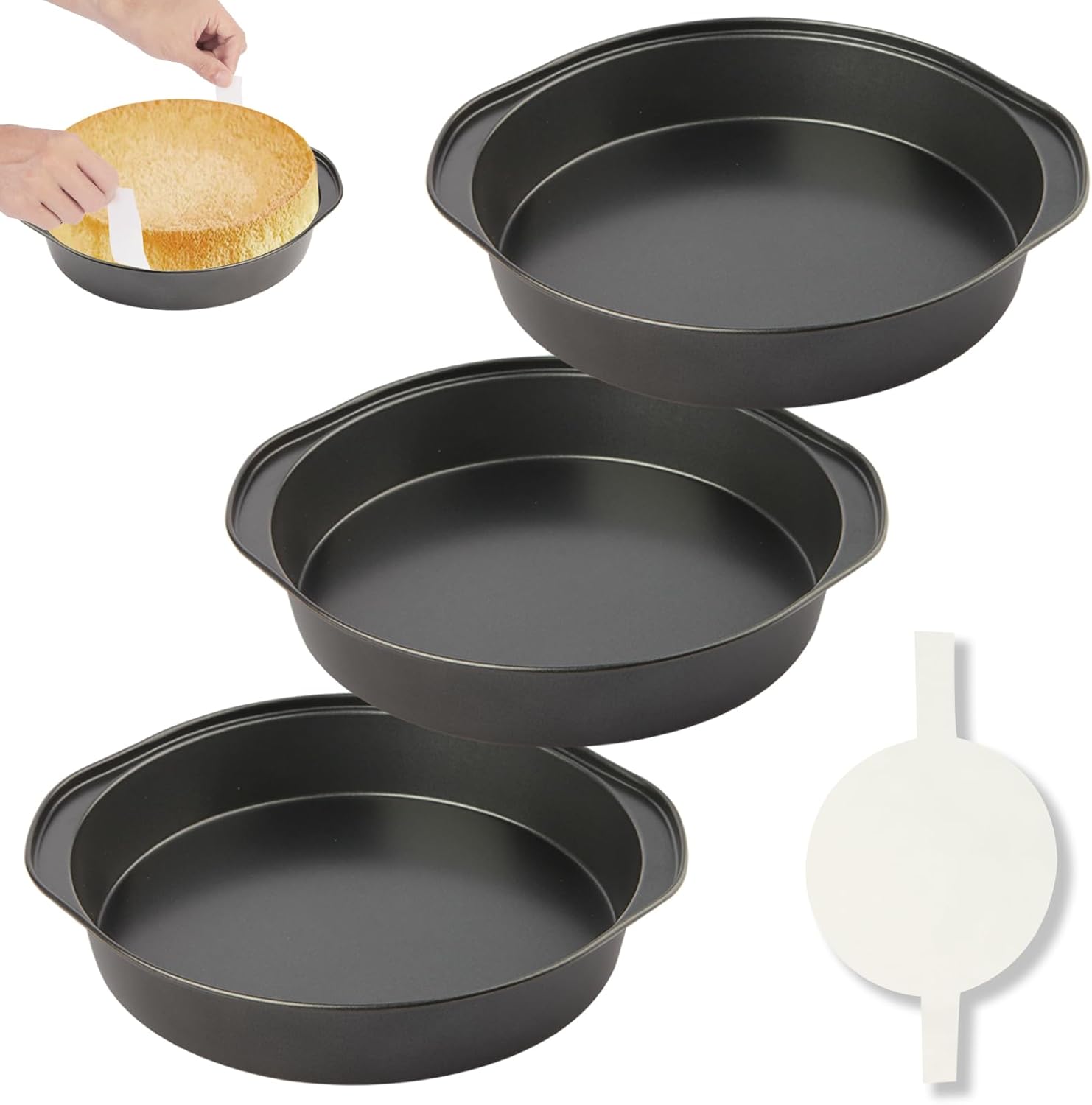 6 Inch Cake Pan - 3PCS Nonstick Round Cake Pans with 100 PCS Parchment Paper, Carbon Steel Smash Cake Baking Pans with Handle, Dishwasher Safe - Thumbnail 2