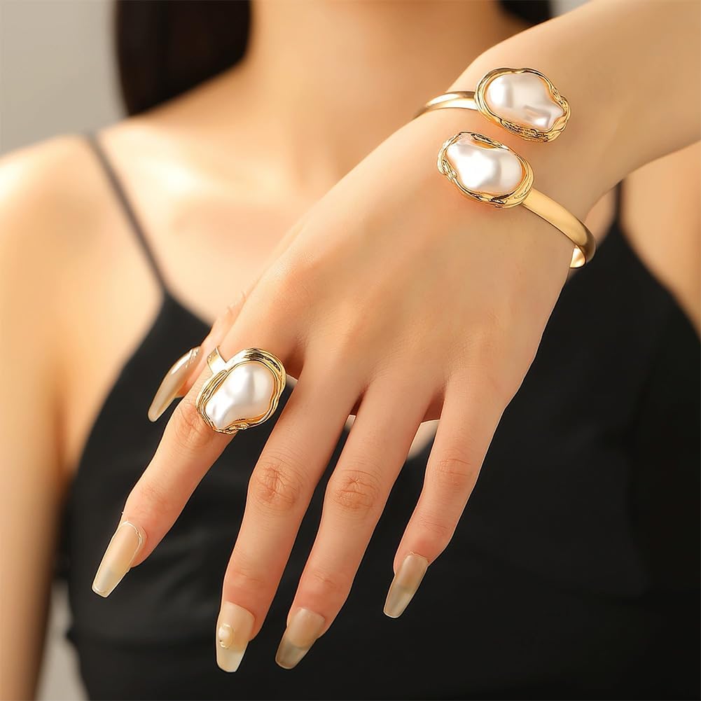 Geometric Baroque Pearl Statement Jewelry Sets for Women Trendy image 2
