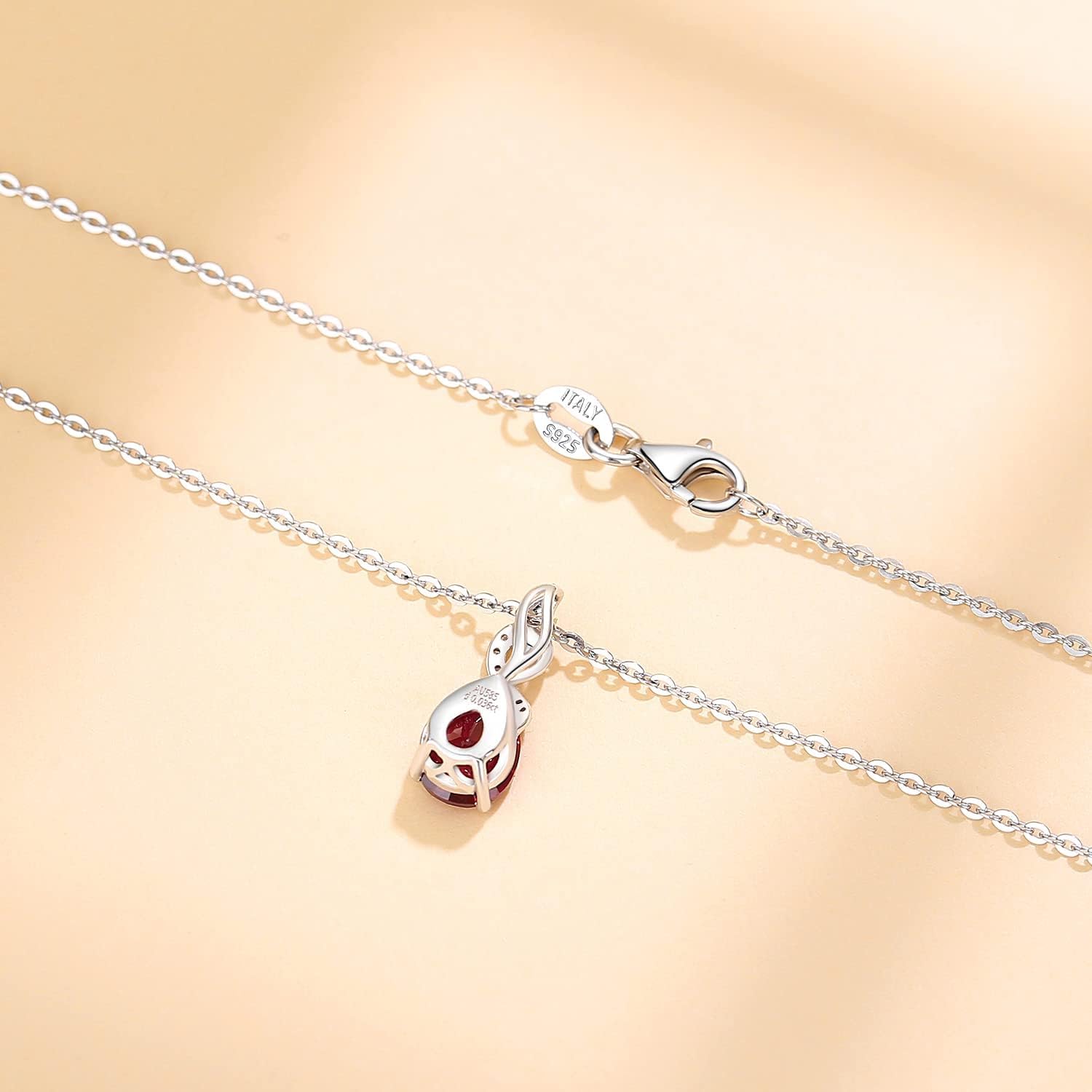 FANCIME 14K Solid White Gold Teardrop Pendant with Diamond Birthstone Necklace - Image 5