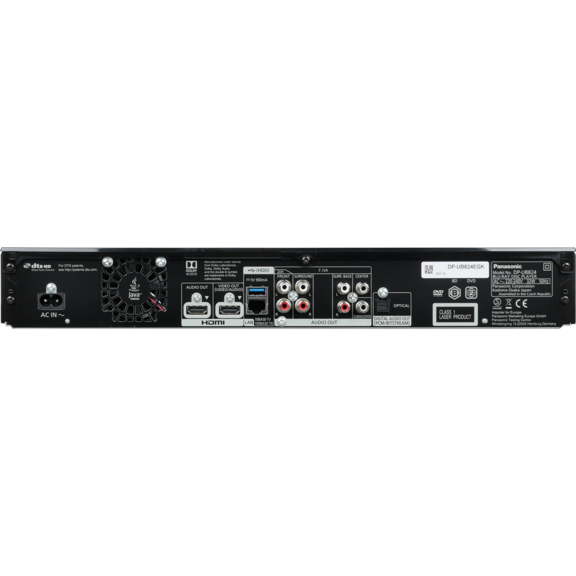 Panasonic Odtwarzacz Blu-ray DP-UB824EGK UHD (dysk Blu-ray 4K, 4K VoD, 2x HDMI, USB, wyjścia analogowe 7.1)