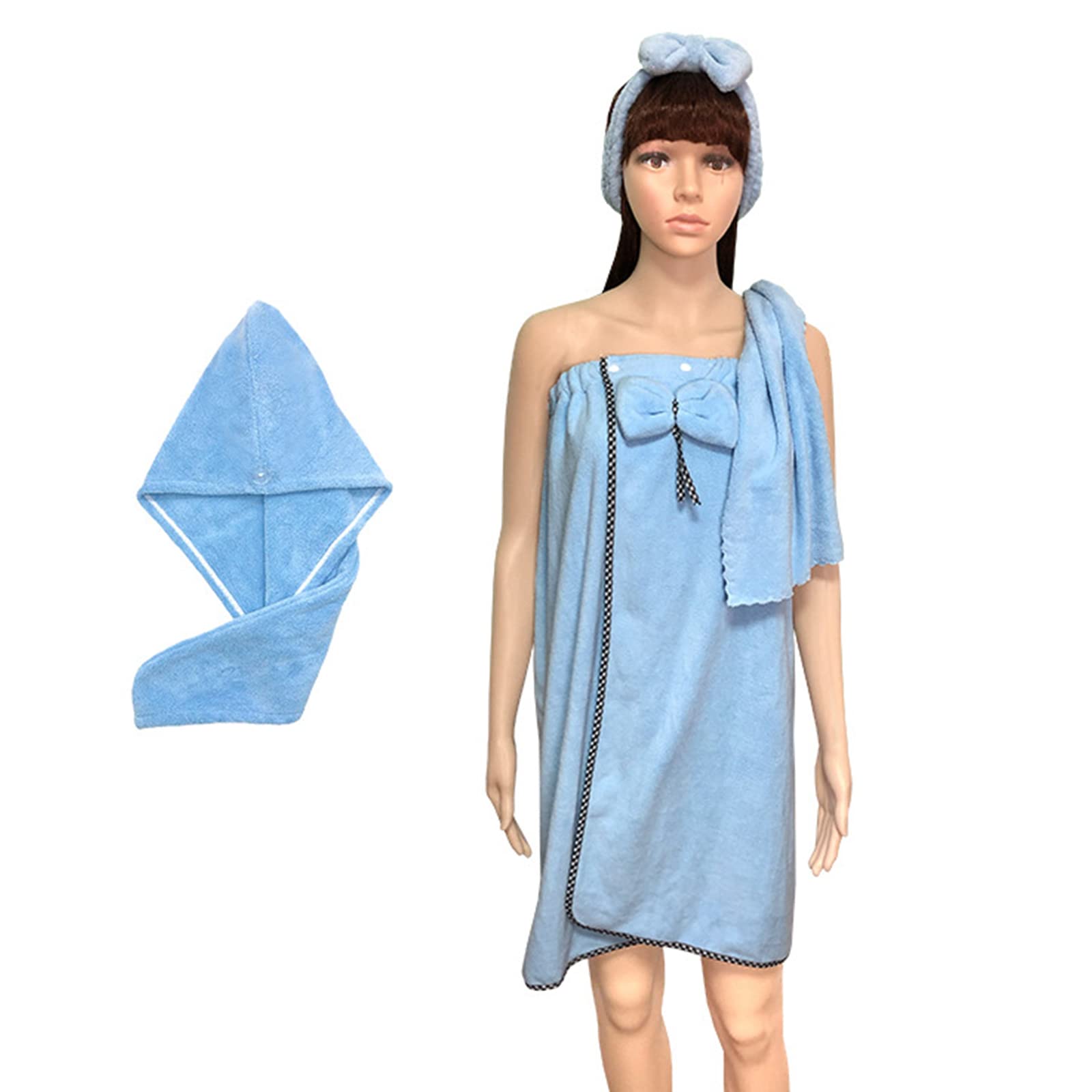 4 pz/set donne indossabile bagno avvolgere con asciugamano fascia capelli asciutto Cap accappatoio