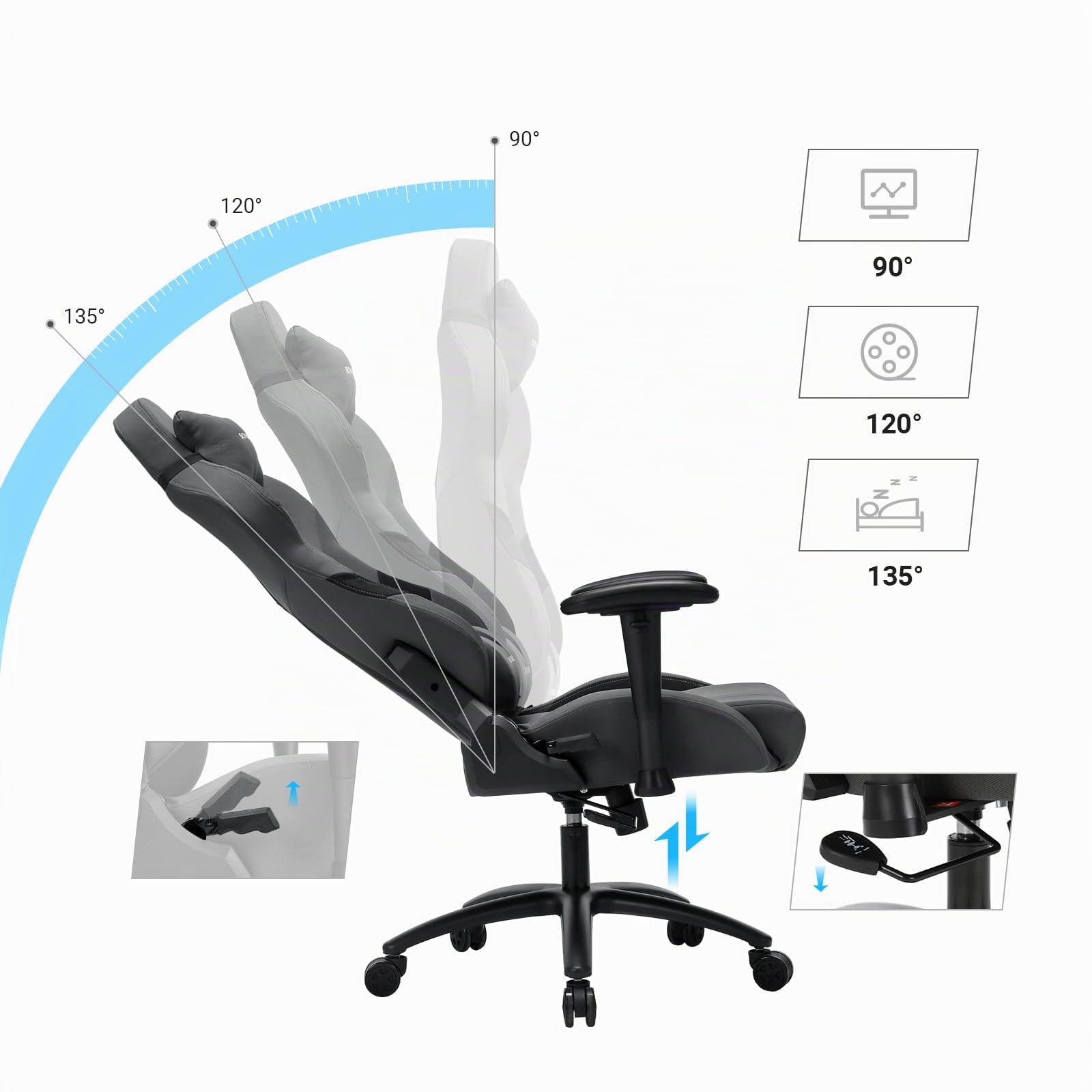 SONGMICS Chaise Gamer Fauteuil de Bureau Chaise pour Ordinateur Hauteur réglable RCG13G