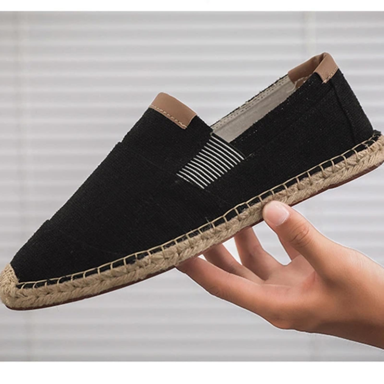 Scarpe Uomo Lino Tela Espadrille Pescatore Casual(Nero,42)