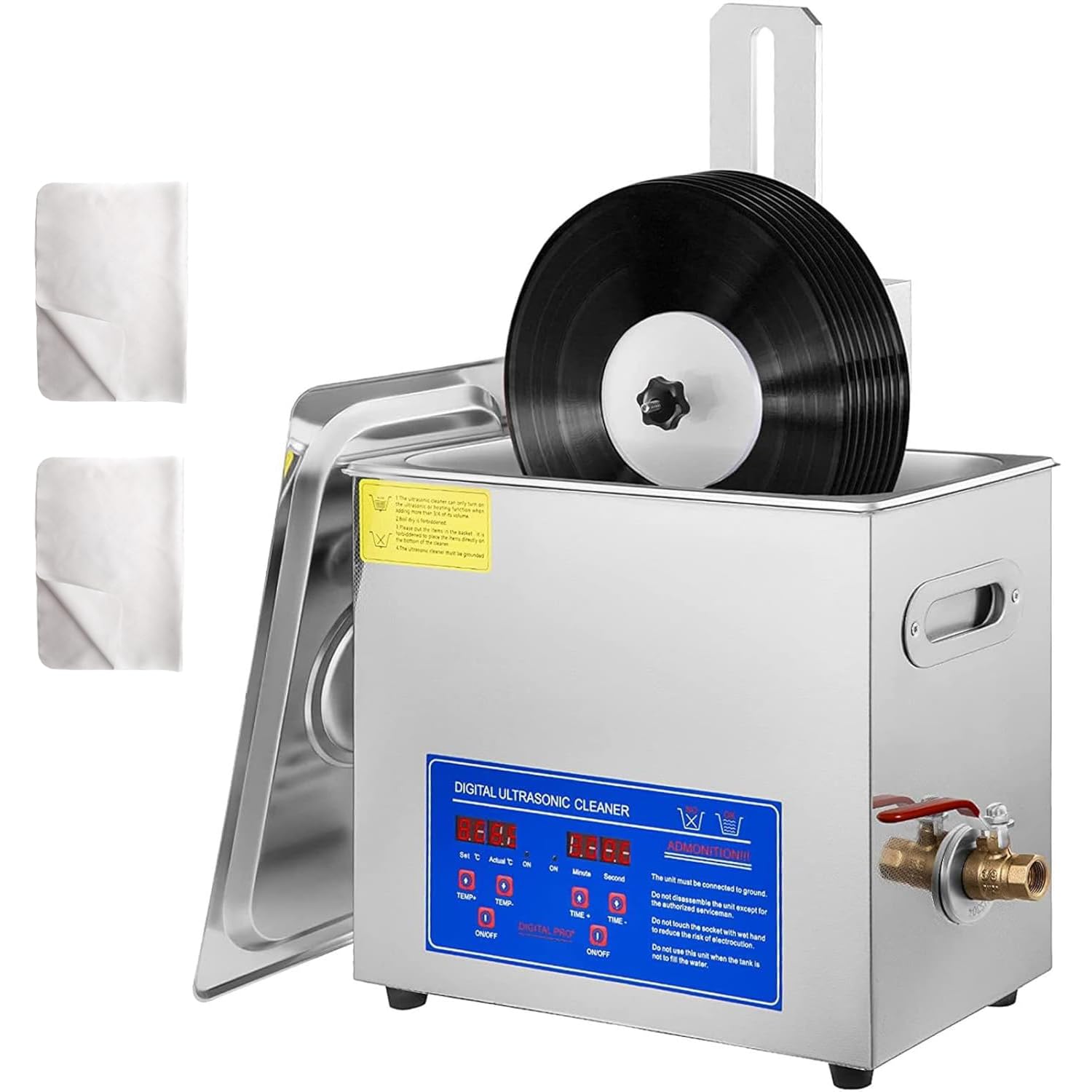 Limpiador Ultrasónico para Discos de Vinilo Lavadora de Acero Inoxidable 6.5L con Kit de Rejilla de Secado de Altura Ajustable Limpieza Profunda 180W, para Joyas Gafas y Relojes