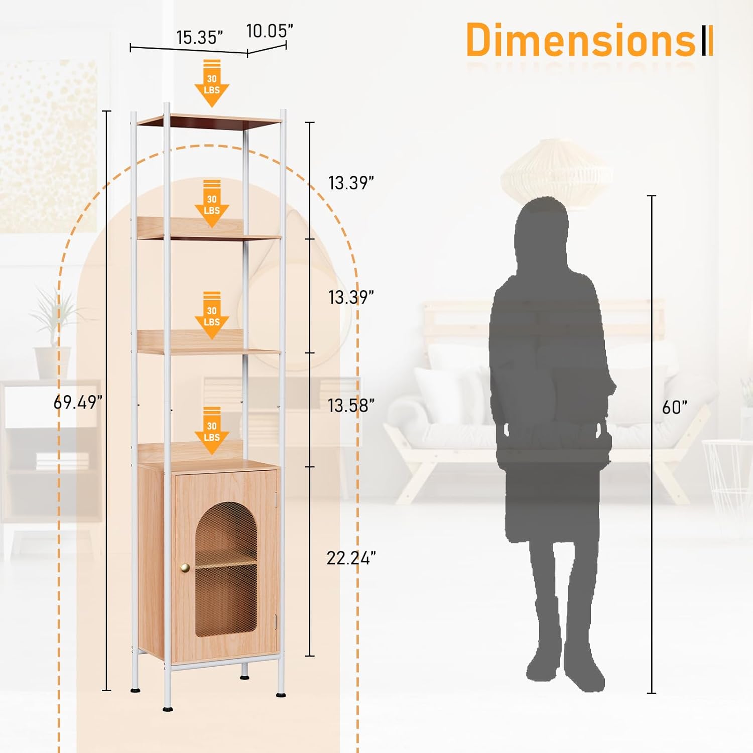 Size 6-Tier Book Shelf with Storage Cabinet,Freestanding Bookcase,Industrial Book Organizer Shelf for Living Room, Bedroom,Home Office, Rustic Brown Wood and Metal Design (Raw Wood Color, 6-Tier)