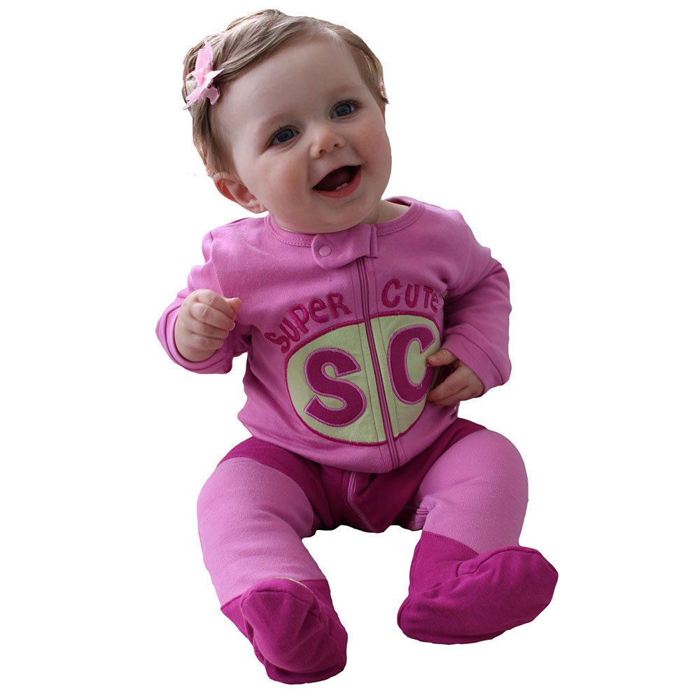 Sozo Baby-Girls Newborn Super Cute Footed Romper, Pink/Fuchsia/Green, 3-6 Months