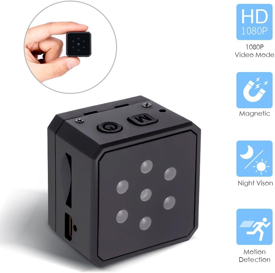 HueLiv Mini Spy Hidden Camera, HD 1080P Portable Security Camera Nanny Cam, Supports 32GB TF Cards, Sport DV with Perfect Hidden/Night Vision/Motion Detection for Indoor/Outdoor security surveillance
