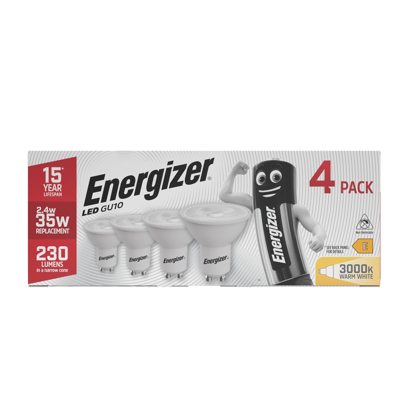 Energizer GU10 LED Bulbs Warm White 3000K Light Bulb Pack of 4, 35W Halogen Spotlight Bulb Equivalent Replacement - Image 2