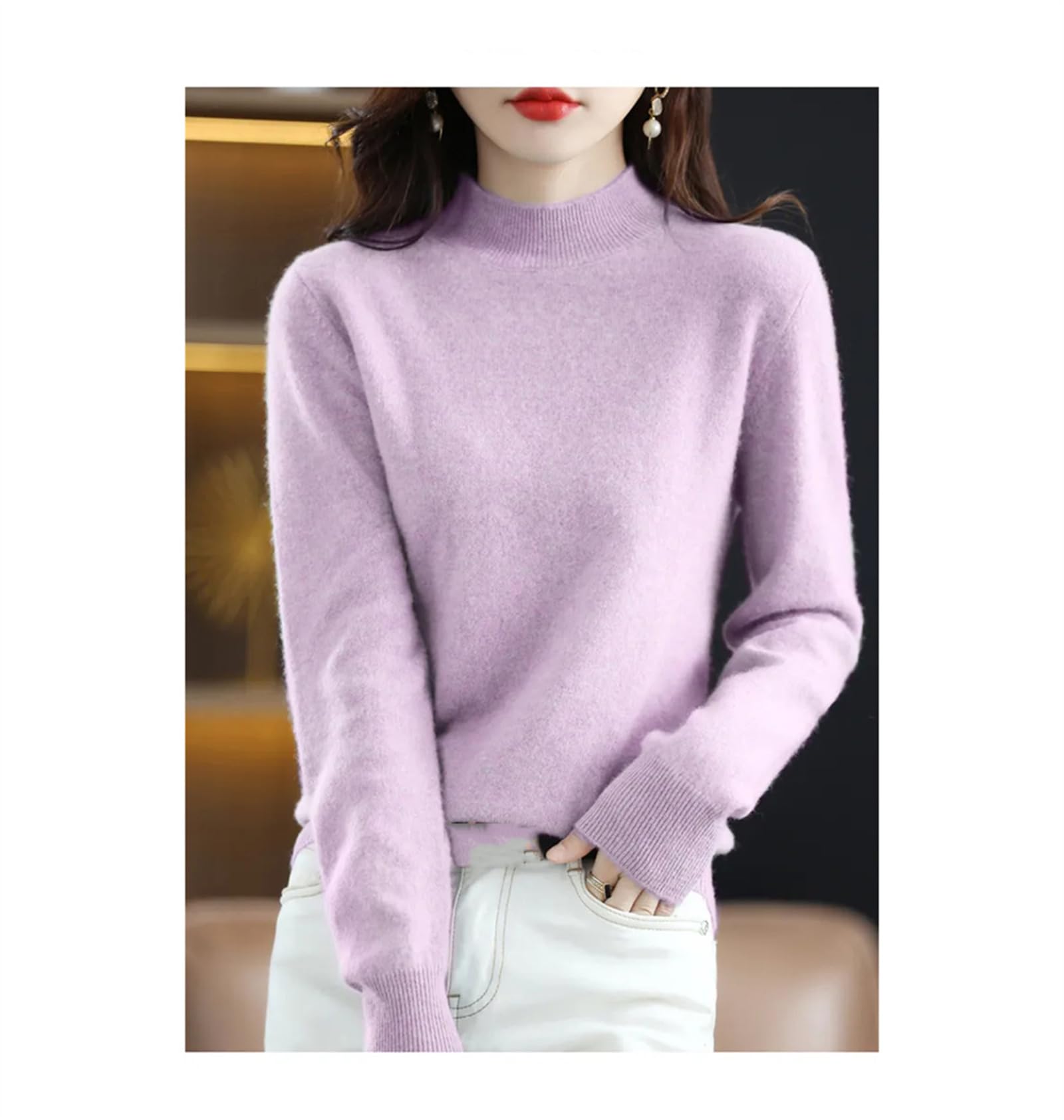 Autunno Inverno 100% Lana Merino Maglioni Donna Manica Lunga Mezzo Turtleneck Maglione Lavorato A Maglia Pullover In Cashmere