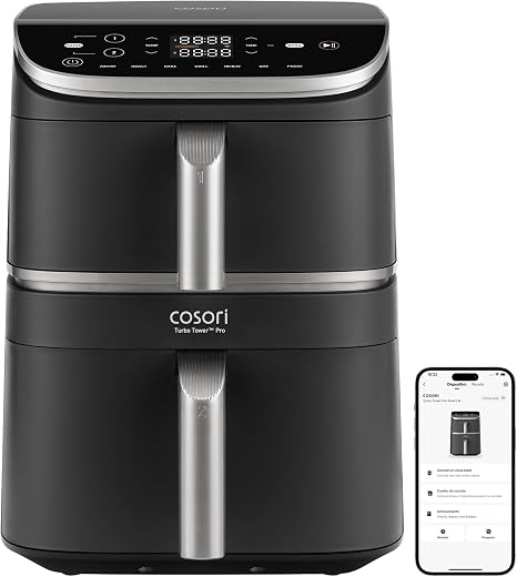 🚫 [CADUCADO] 🔥 Cosori Air Fryer 10.8L Turbo Tower Pro Smart, Double Vertical Basket | Smart WiFi, Ceramic Coating without PFAS and Teflon, Dual Blaze™&Turbo Blaze™ Technology, 55% Faster, 68% Less Energy
