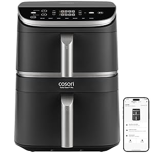 Cosori Turbo Tower Pro Smart Freidora de Aire 10.8L 2630W, Revestimiento Cerámico Seguro y Doble Cesta, Tecnología Avanzada con Motor DC y Dual Blaze, Ahorro de Energía y Más Rápida, 7 Funciones