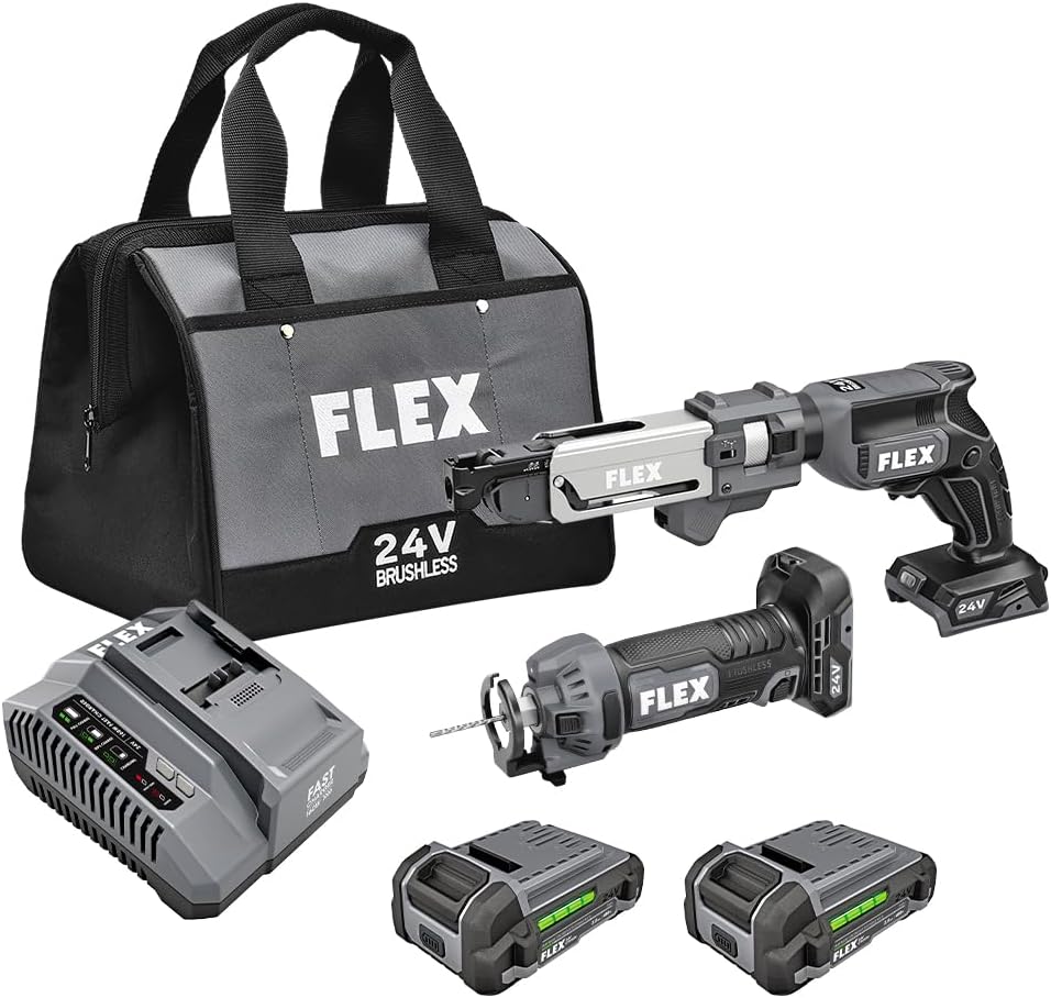 24V Brushless Cordless 2-Tool Combo Kit: Drywall Screw Gun with Magazine