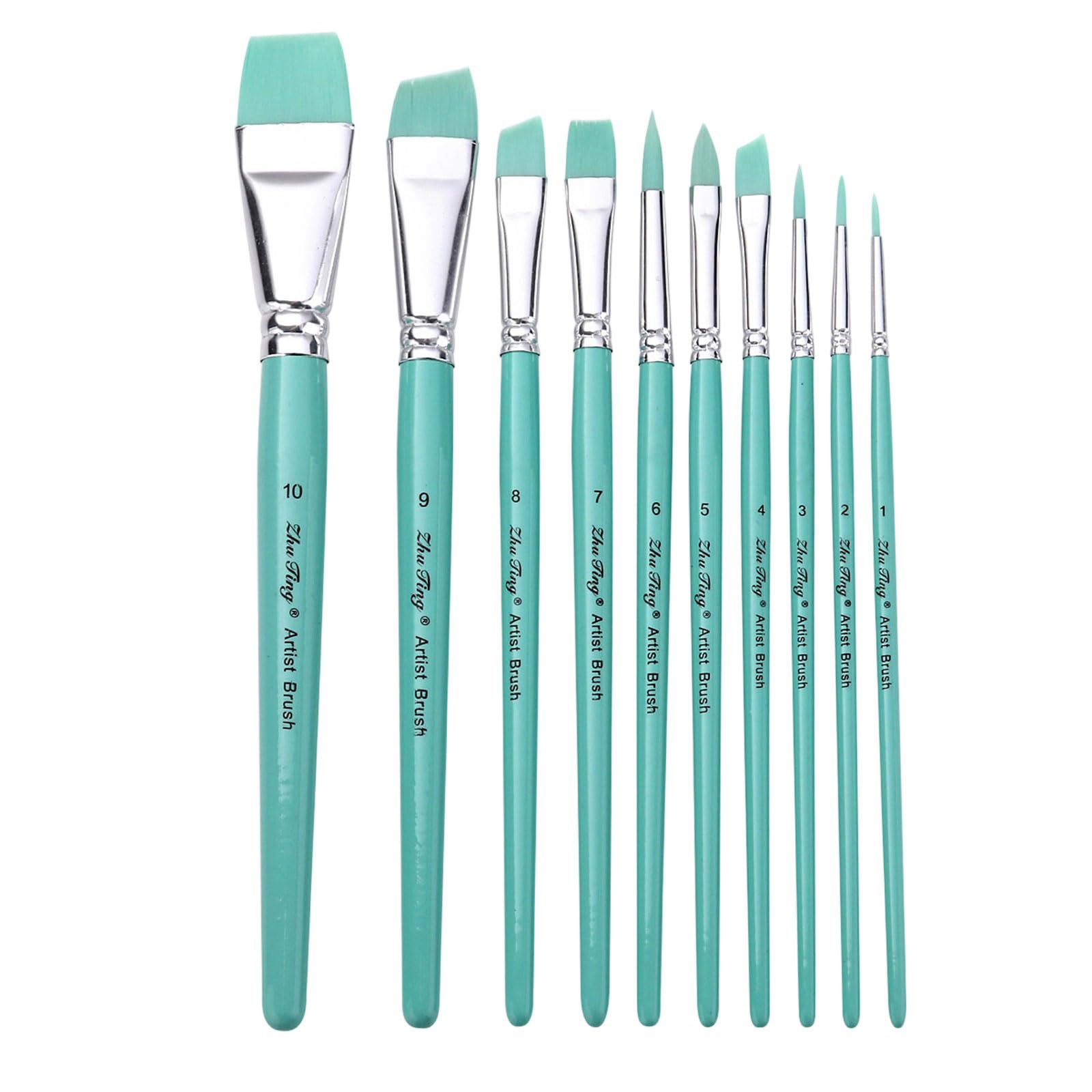 10Pcs Artist Paint Brushes for Watercolor Acrylics Oil Rock Painting Nylon Bristle Brush for Rock Canvas Painting Professional Artist Brush