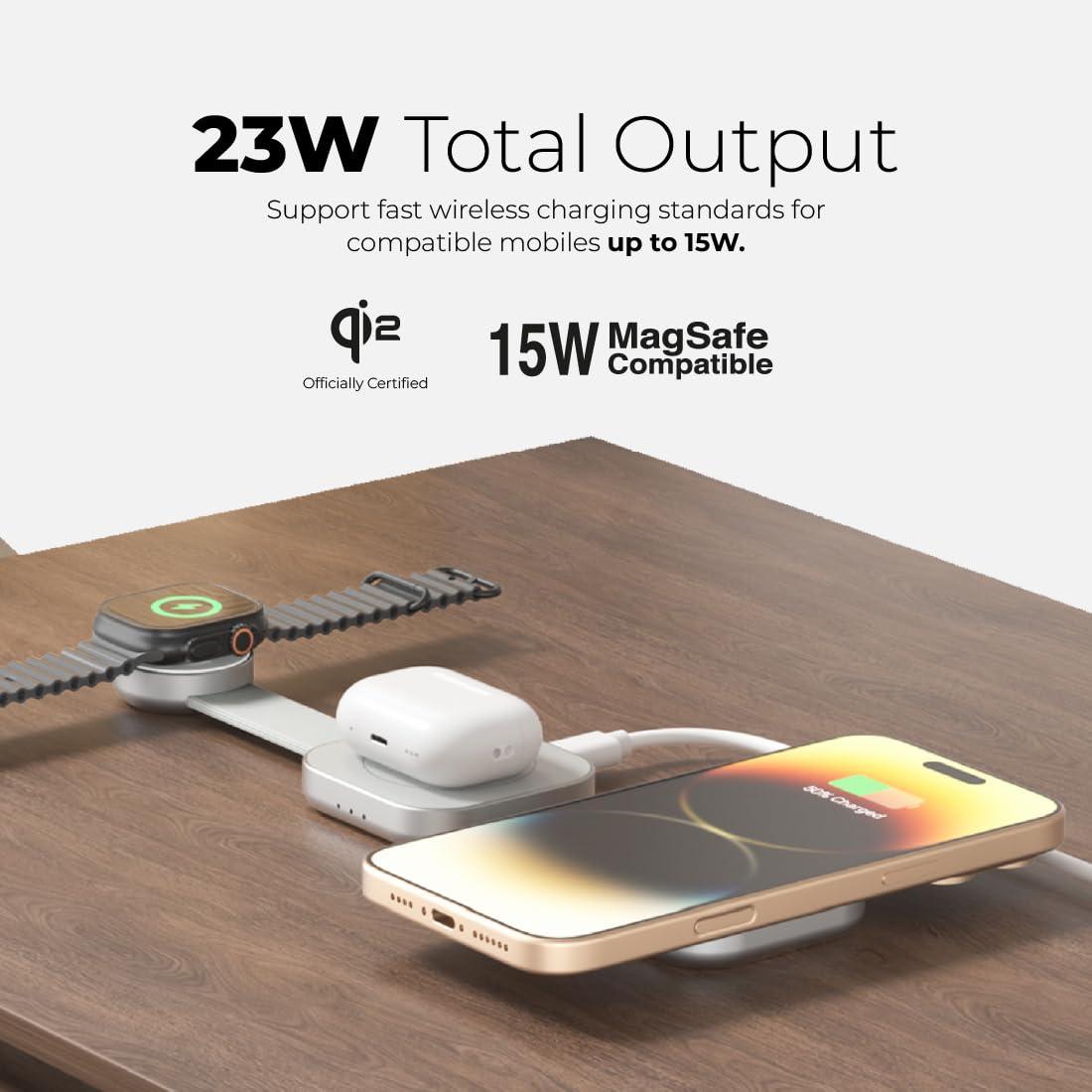 Mazer MAGTRIFOLD03 3-in-1 Wireless Charger, PD23W + 15W, with USB