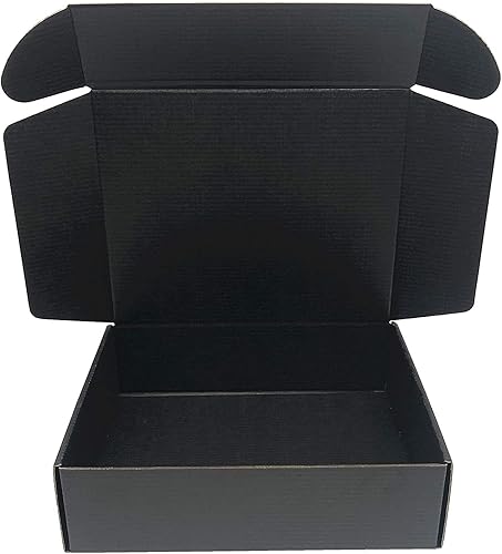 Caja de envío de cartón negro de 14.5 x 10.6 x 2.7 pulgadas, cajas de almacenamiento de embalaje corrugado, paquete de 10 unidades (tamaño interior