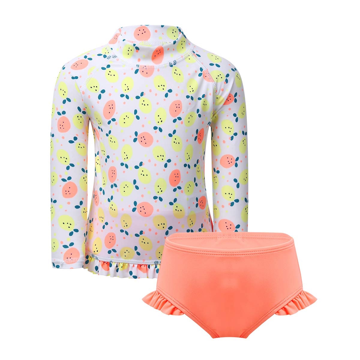Yeahdor Kids Girls Cute Rashguard Swimsuit Tankini Outfit UPF 50+ Sunsuit Set Fruit Printed Tops with Ruffle Briefs Orange Pink 6-12 Months