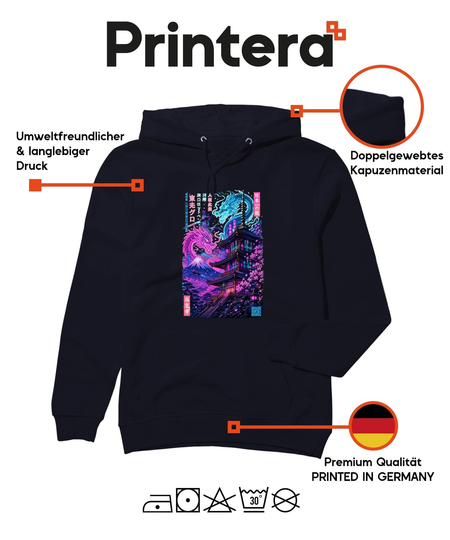 Japan Cyberpunk Dragon Pagoda Y2K - Felpa con cappuccio | Synthwave Vaporwave Anime Manga Sci-Fi Future Temple Tokyo Kyoto Gaming Otaku Aesthetic