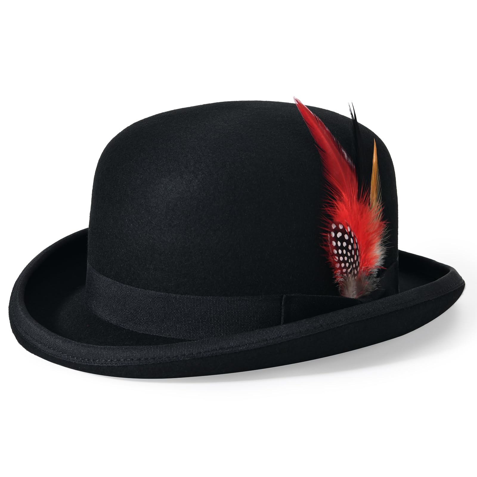 Willheoy Bowler Hut Herren Damen Melone Bowler Filzhut aus 100% Wolle Schwarz Derby Wollfilzhut Herbst Winter für Fasching Halloween Karneval Partyhut