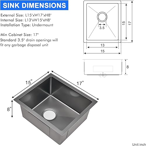Vista 75 de MENATT Fregadero de cocina de 20 pulgadas, acero inoxidable SUS304 hecho a mano, fregadero de cocina con colador de fregadero (cepillado), 20 x 16 x