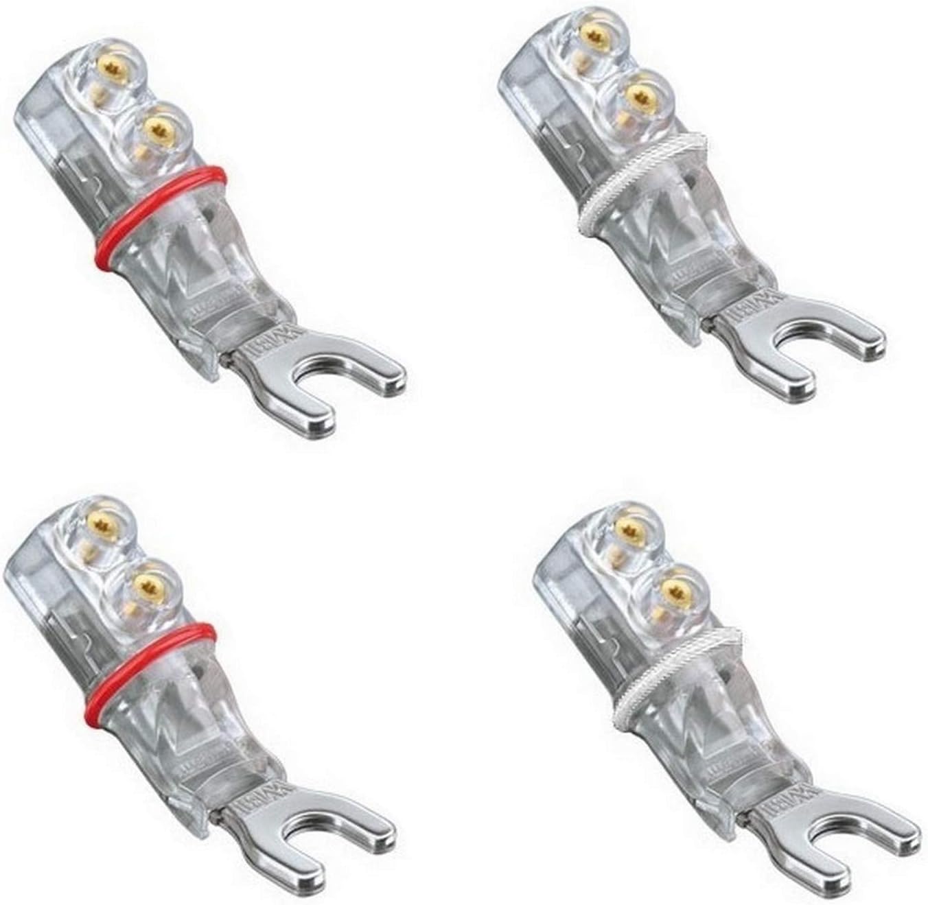 WBT WBT-0661 Ag Spade Speaker Connector, fine silver version, 6mm fork size. Pack of 4 (2xRed 2xWhite)