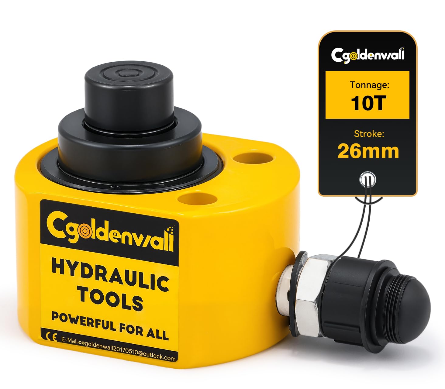 CGOLDENWALL Hydraulic Jack 10T, 26 mm Stroke, 51 mm Own Height, Effective Area 10 cm2, for Construction Machinery (DFPY-10T)