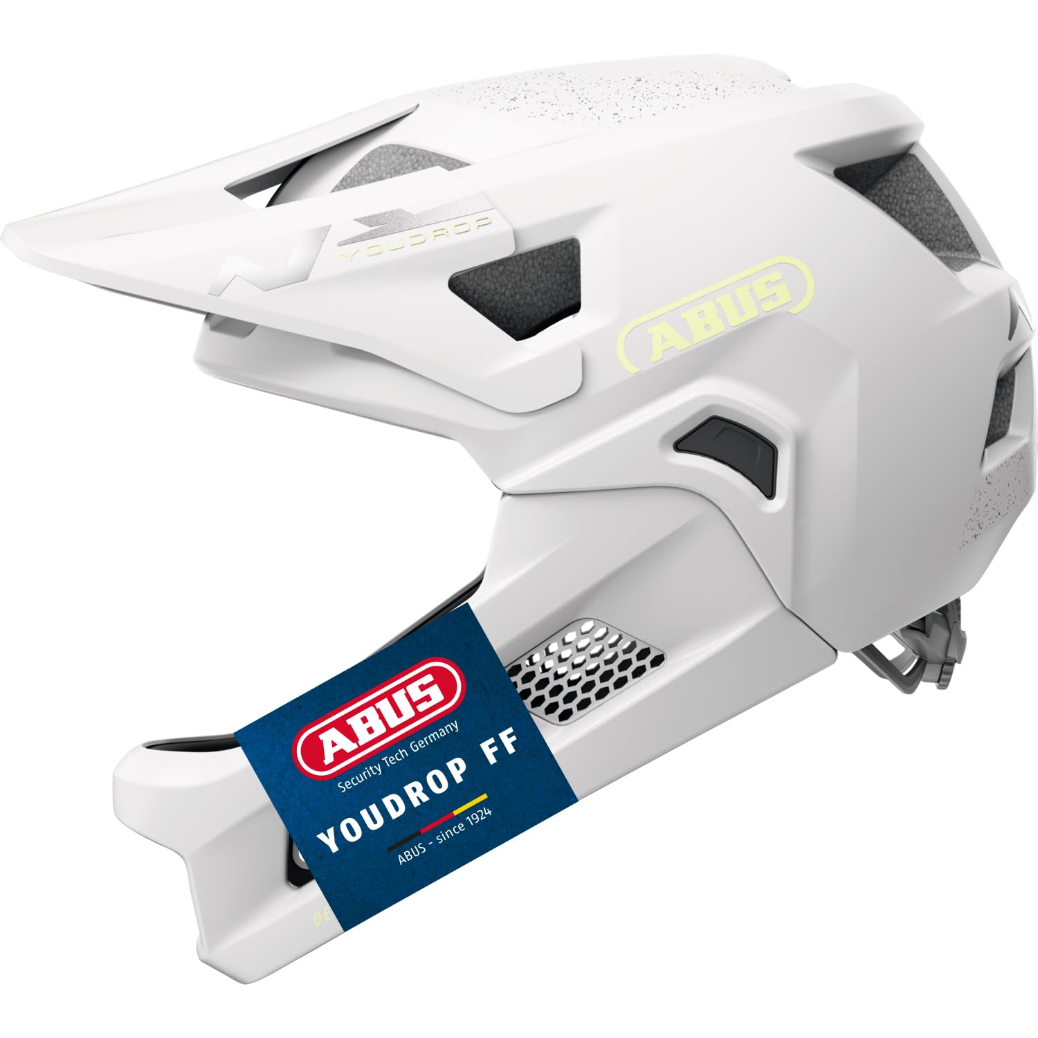 Casco ABUS MTB YouDrop FF - Casco fullface para niños y jóvenes - para iniciarse en el Ciclismo de montaña - con Protector de Barbilla extraíble - Blanco, Talla S
