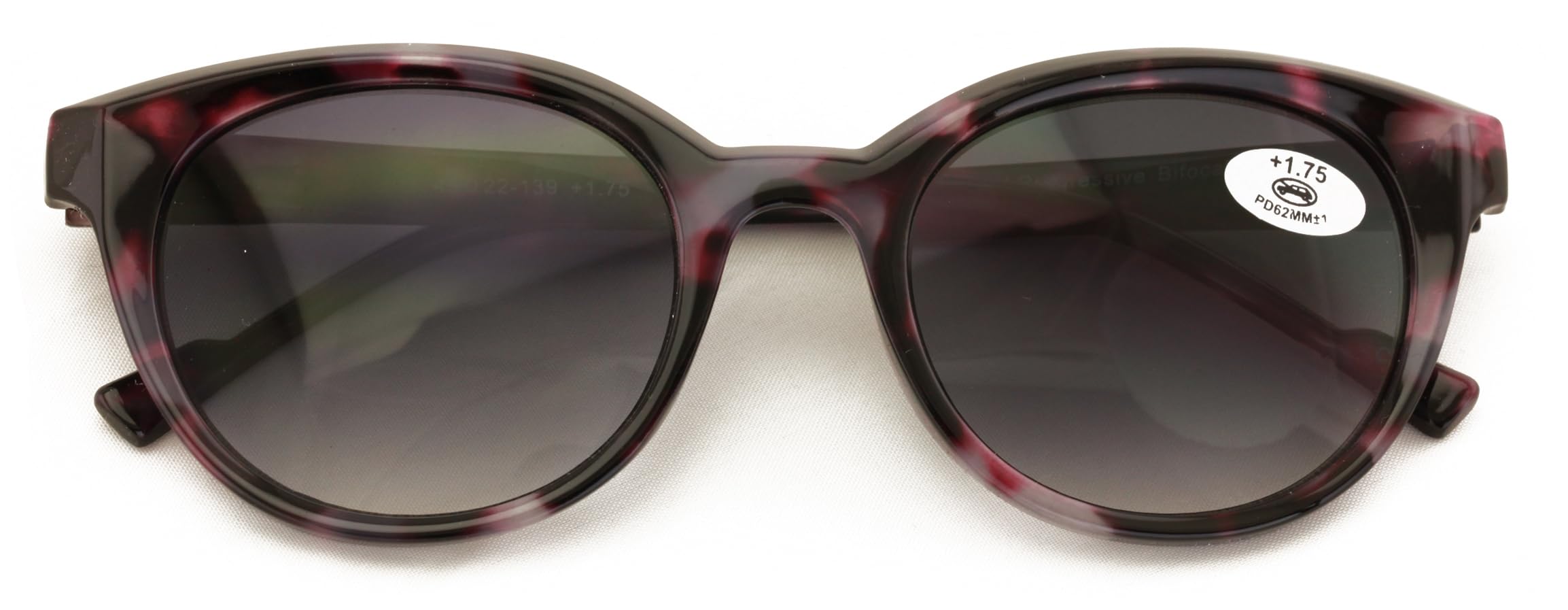 V.W.E. Women Round Progressive Bifocal Reading Sunglasses - No Line or Bubble - Zero Power on Top Reader