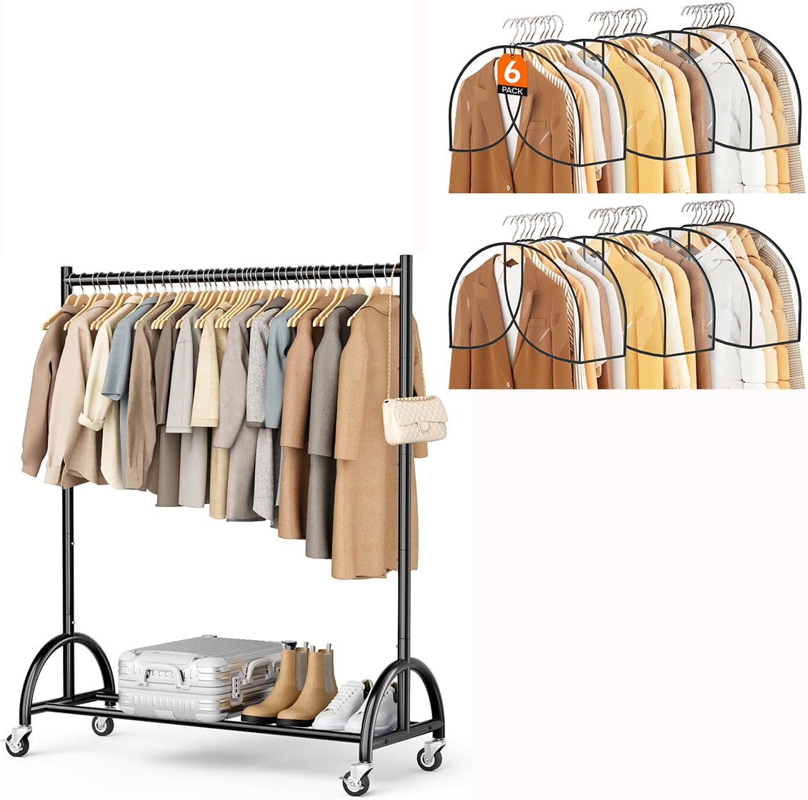 Heavy Duty Clothing Rack Bundle with 8" Gusseted Shoulder Cover