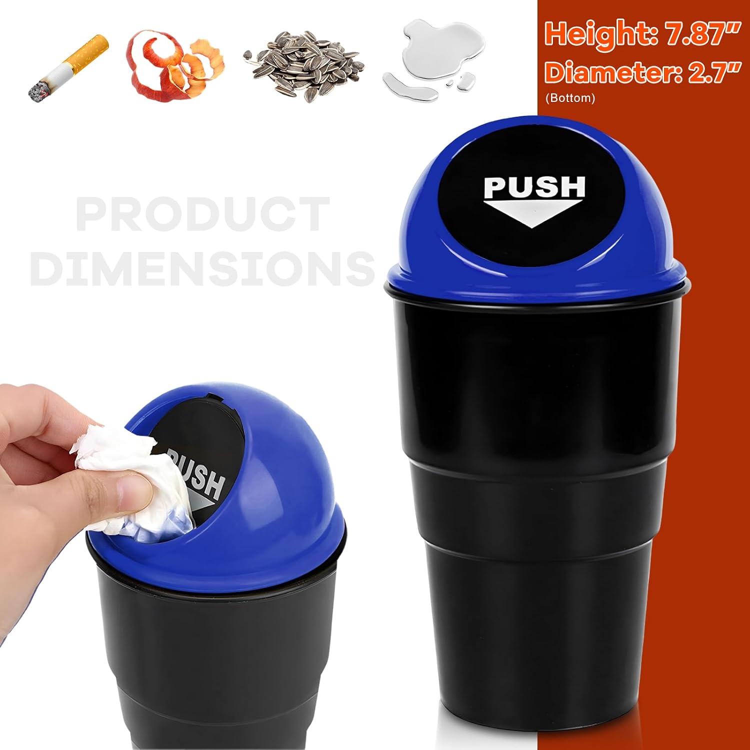 Cup Holder Trash Can for Car, Leakproof Vehicle Back Seat Garbage Can Mini Portable Trash Bin with Lid, Universal Smellproof Cup Holder Garbage Bin for Cars Trucks SUVs (Blue) image 2