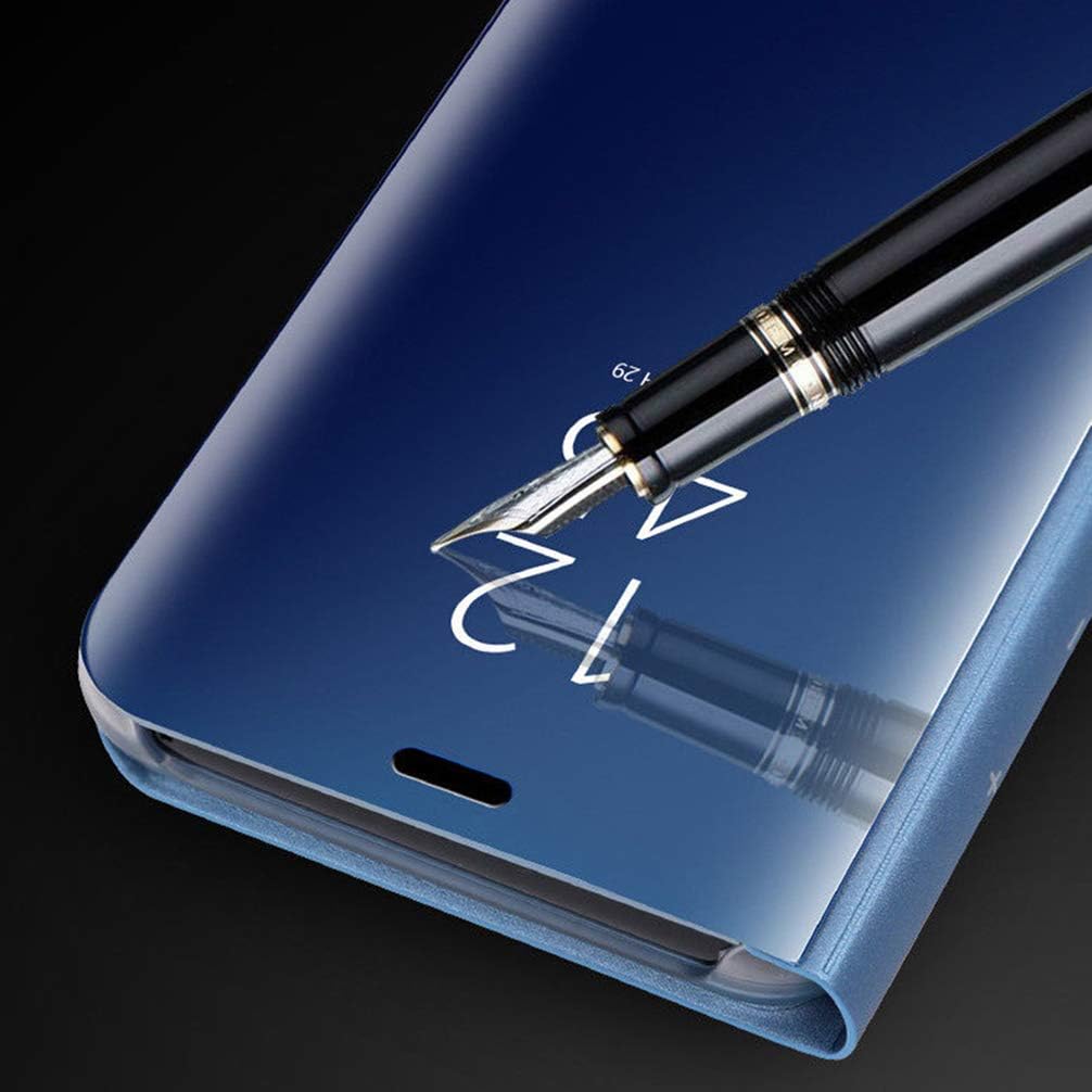 A nyos Galaxy S10e Mirror case, Translucent Clear View Electroplate Flip Stand Luxury Case Cover for Samsung Galaxy S10E (Blue)