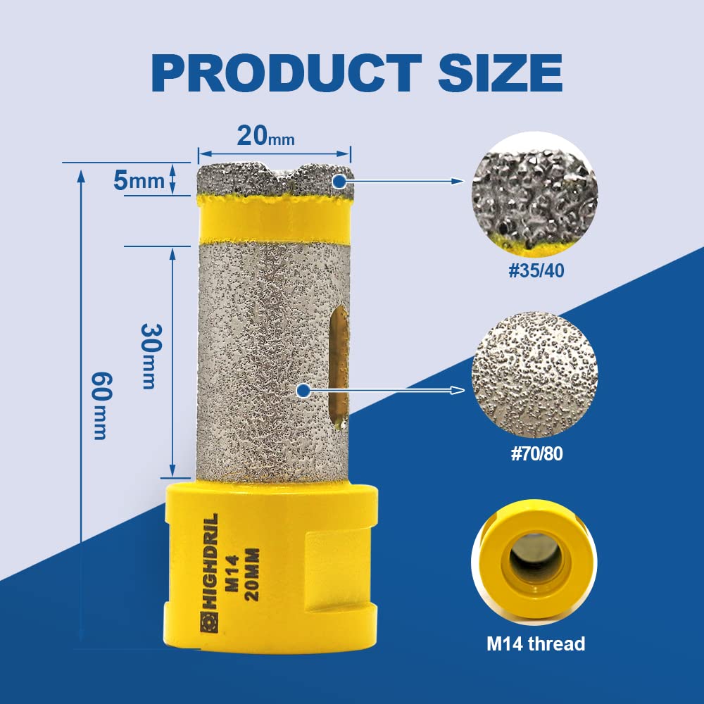 Punta Diamantata 20mm Per Trapano - Filettatura M14 | Foratura E Fresatura Piastrelle, Marmo, Pietra - Foto 12