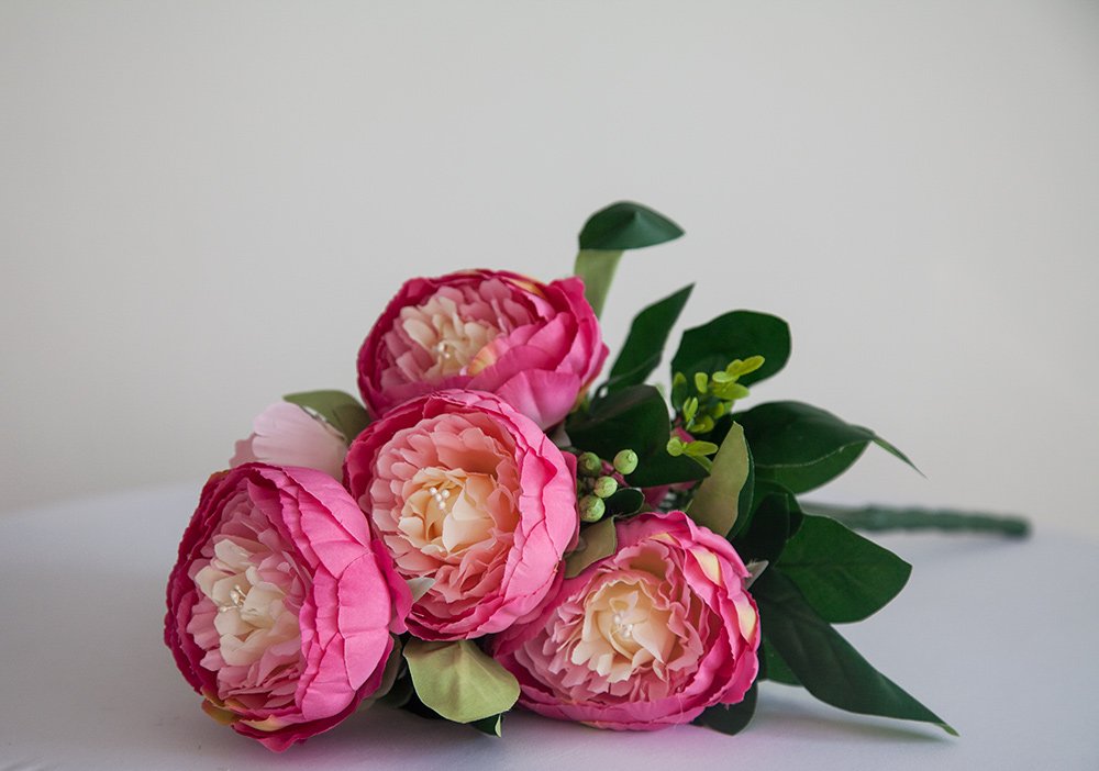 Artificial Silk Peony Flower Bouquet (NO.3) -7 Colours Wedding Centrepiece Decor (Hot Pink)