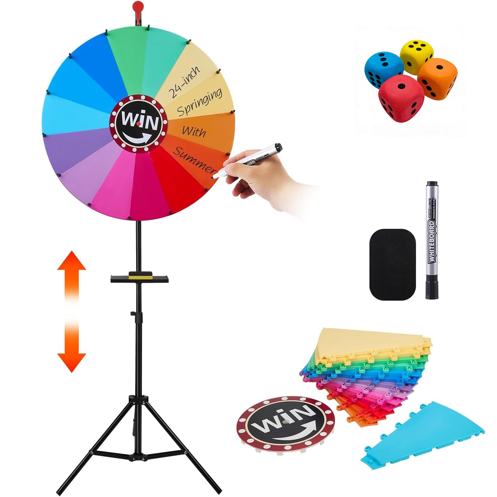 gluecksrad gluecksrad Höhenverstellbar 95-150cm drehrad glücksrad zum drehen mit ständer zum selbstgestalten 61cm 14 Felder glücksrad personalisiert für Party