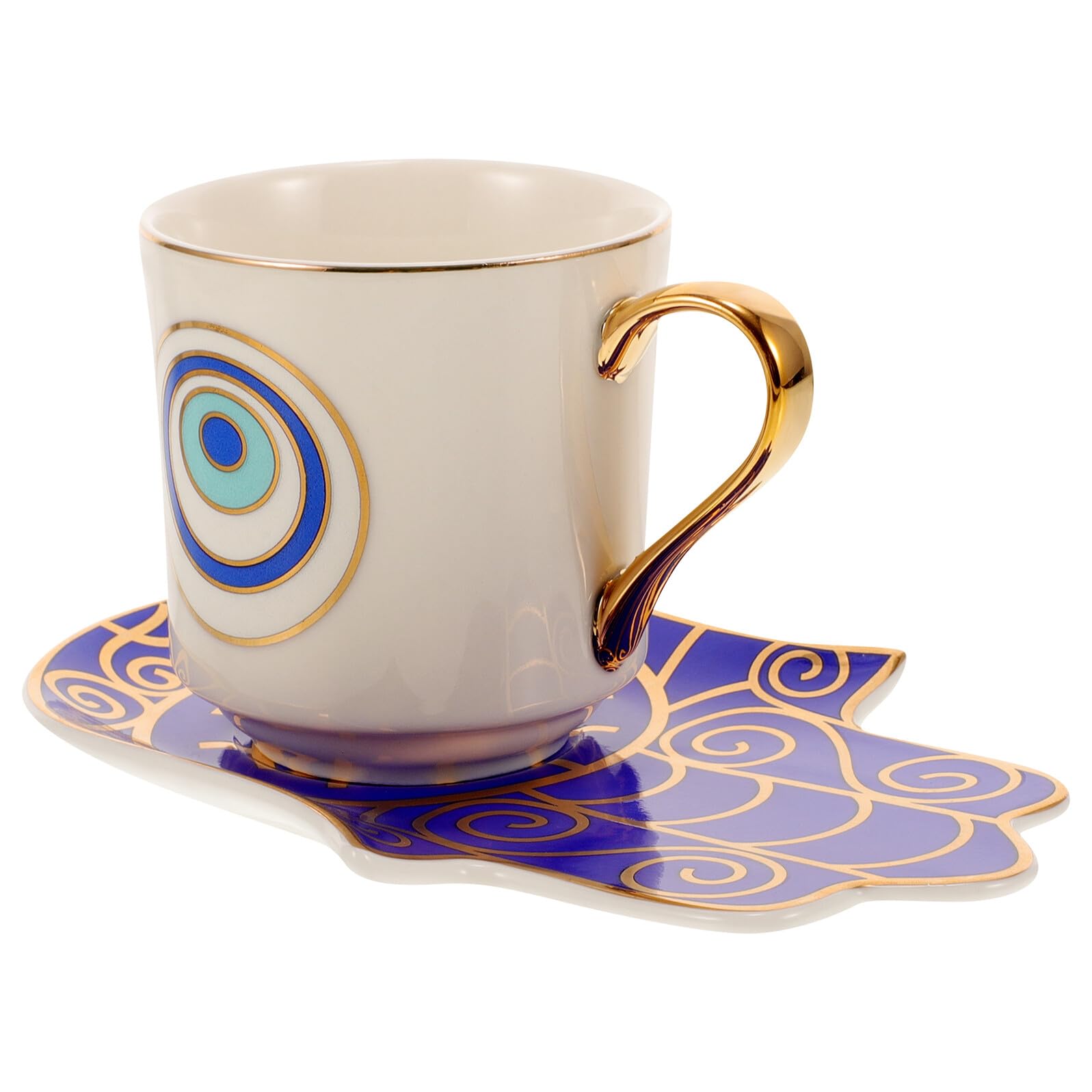 Veemoon 2 Sätze Türkische Espressotasse Set mit Blauem Auge Keramische Kaffeetassen und Untertassen Vintage Design Spülmaschinenfest für Kaffee Tee Milch und Wasser Stilvoll und Griffig