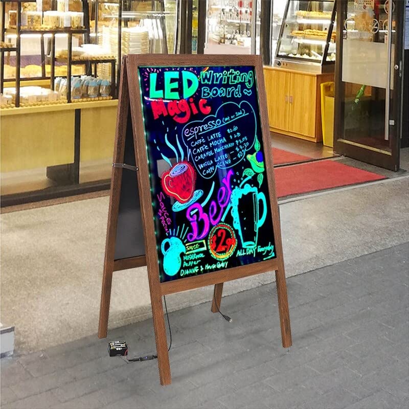 Double Sided Led Message Writing Board Illuminated DIY Painting Boards 39.4 H X20.5 W in Brown Wood Handmade