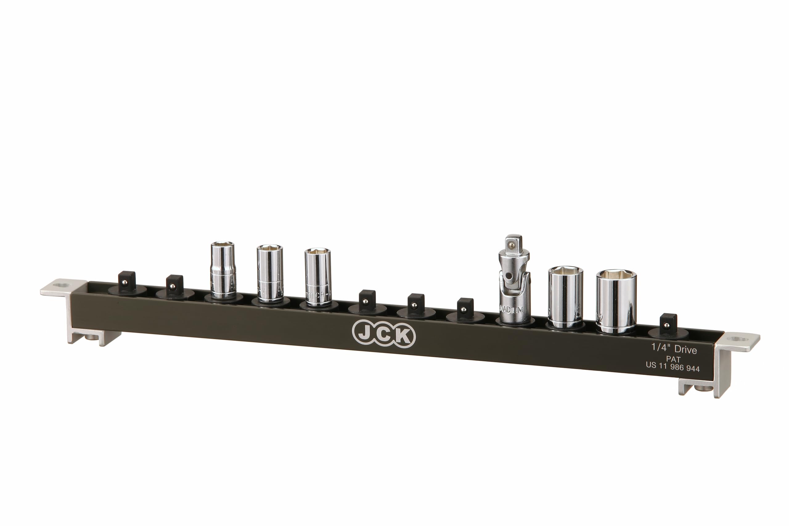 JCK Bandeja de aluminio de 1/4 pulgadas, organizador de herramientas giratorio de 360° para caja de herramientas, colgar en la pared, calidad premium y ligera, 12 clips, serie de tornillos de latón