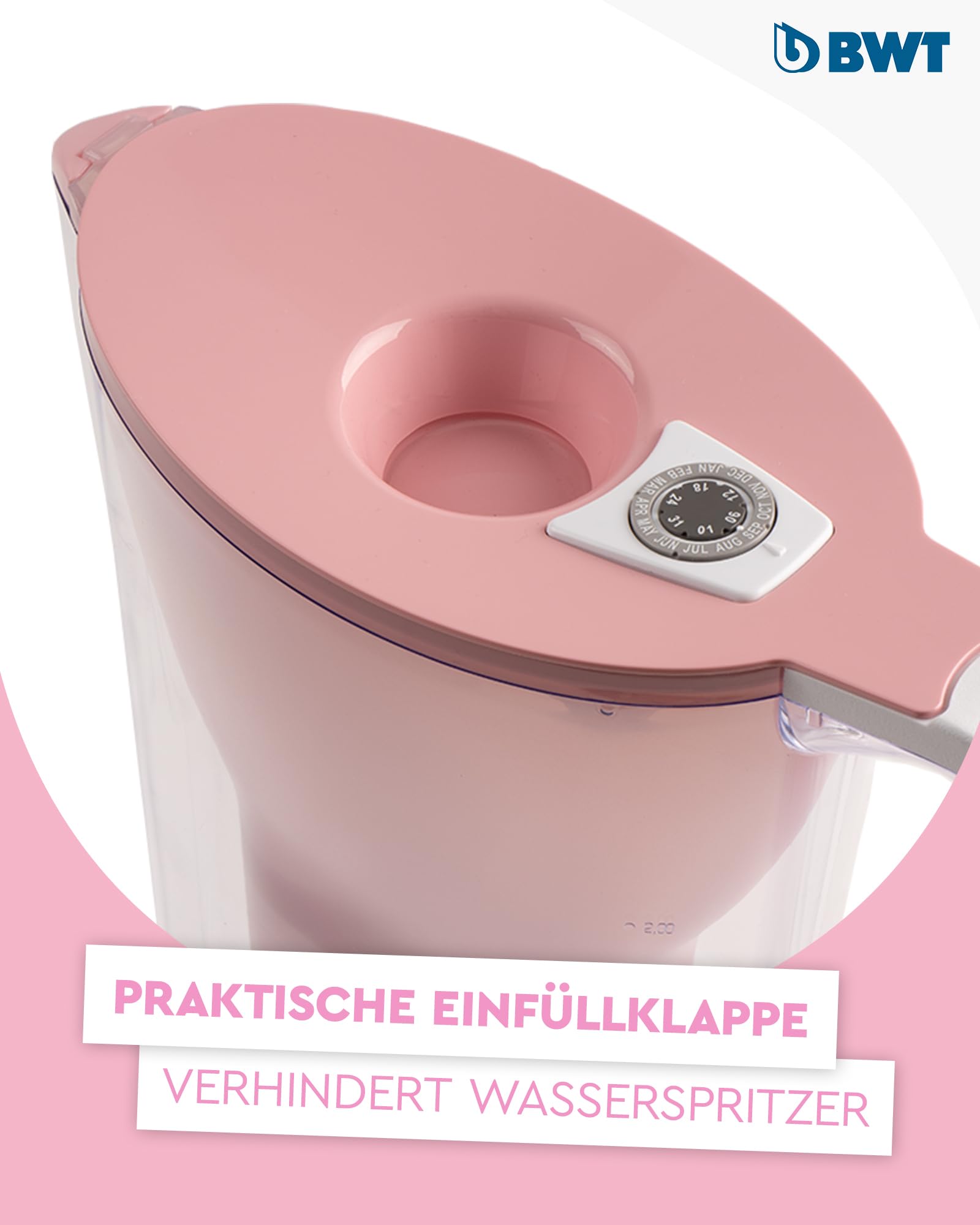 BWT AQUAlizer Home Rosa | Caraffa filtrante 2,6 l con 1 filtro al magnesio | depuratore acqua rubinetto | riduce calcare cloro metalli pesanti | per cucina bevande tè caffè