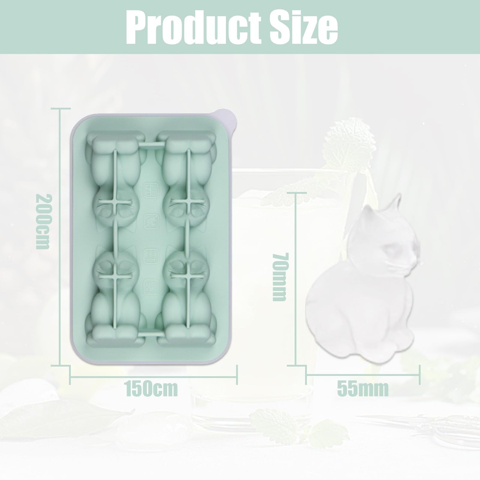 Stampo Per Cubetti Ghiaccio A Forma Di Gatto – Silicone Con Coperchio E Imbuto – 4 Cubetti 3D, Senza BPA