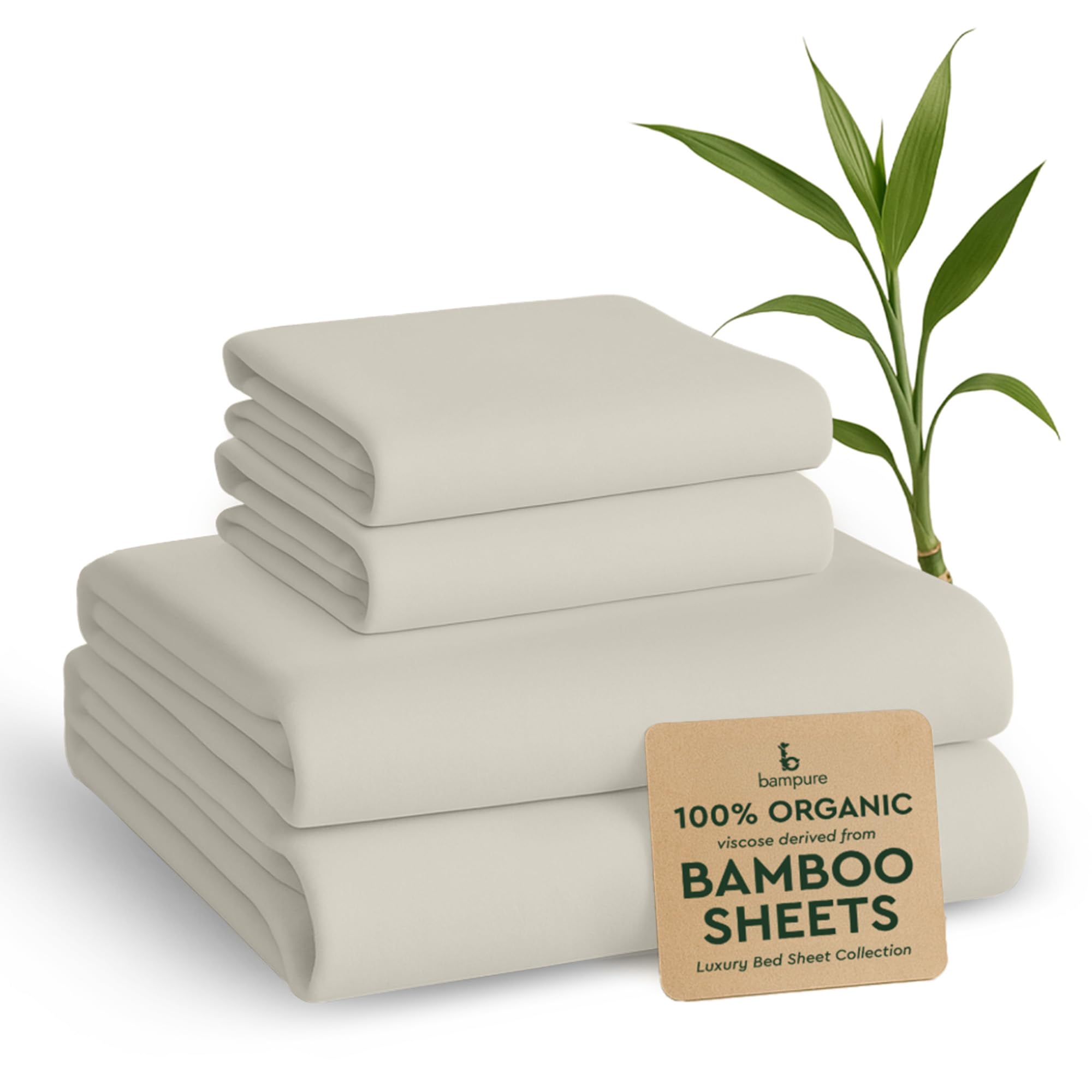 BAMPURE Luxury Series Queen Sheet Set - 100% Pure Viscose derived from Bamboo Sheets Queen Size - Super Soft Queen Cooling Sheets for Hot Sleepers - Up to 16’’ Deep Pocket Queen Sheets (Ivory)