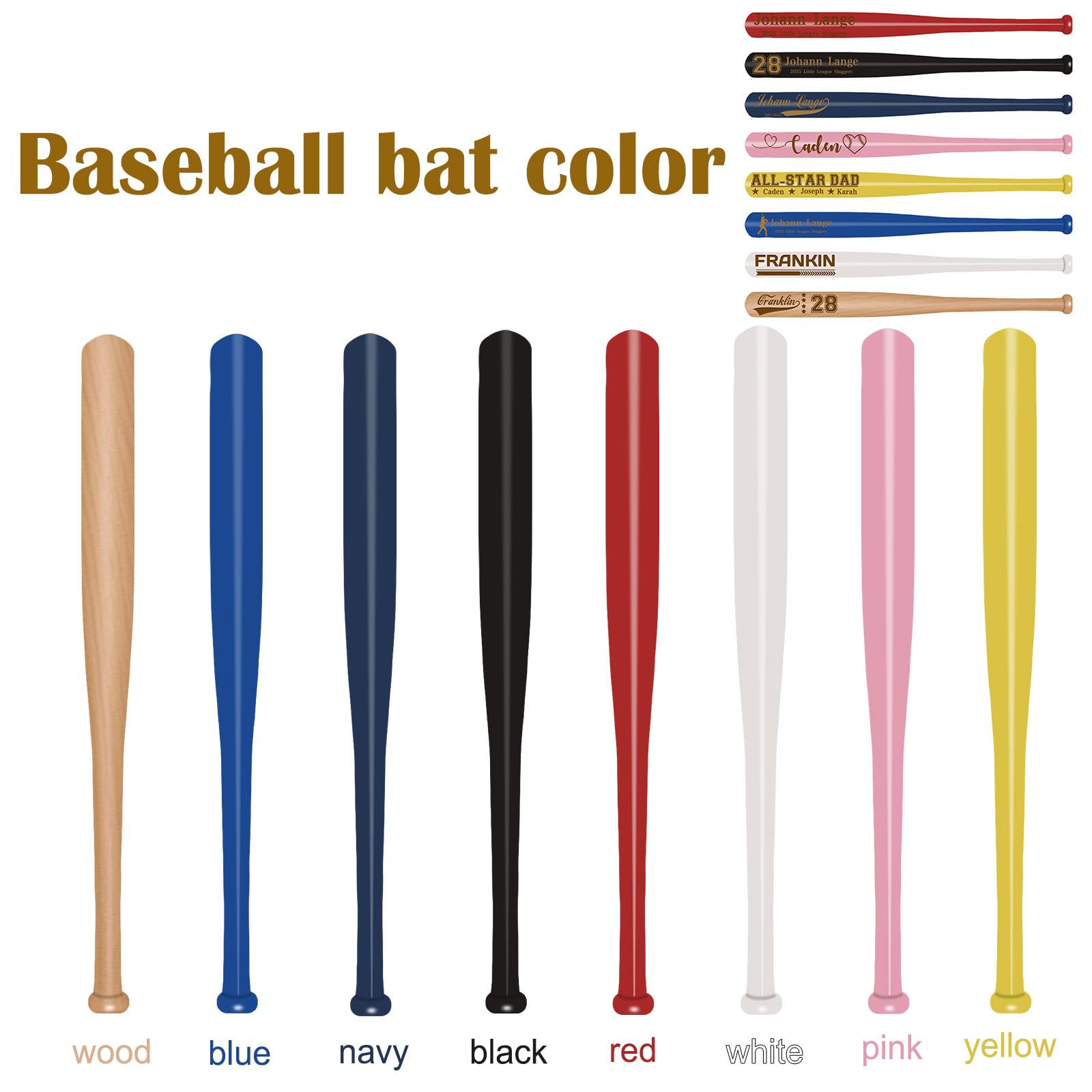 Mini battes de baseball personnalisées en bois 45,7 cm Tee Ball Entraîneur Team Training Games Gravé Cadeau