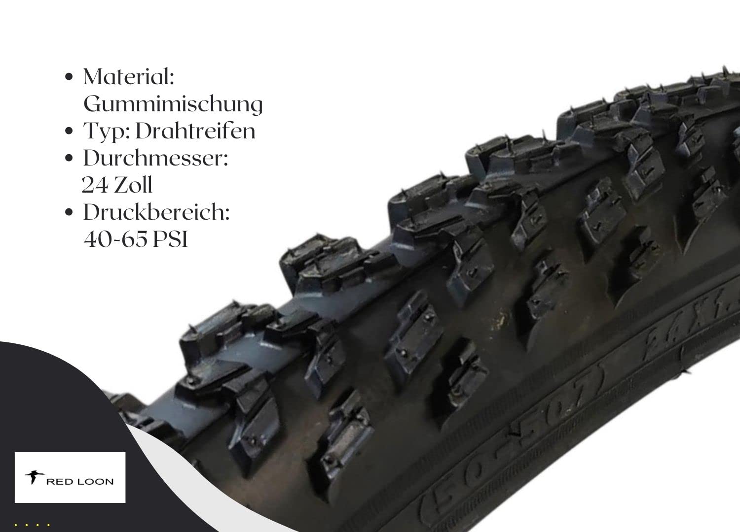 VDP Fahrradmantel 24 Zoll - Kenda K829 - Schwarz - MTB, Trekkingrad - Drahtreifen
