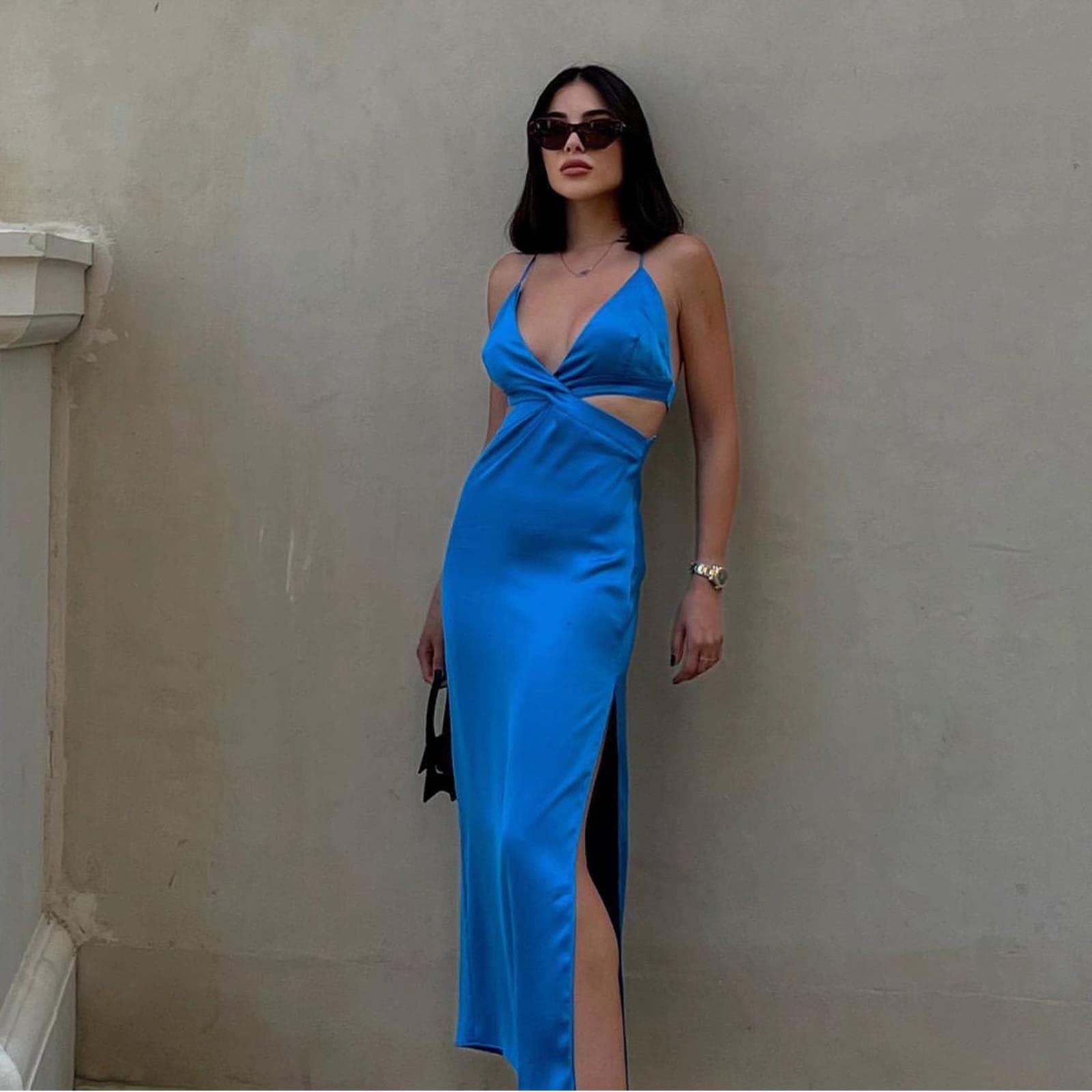 Vestido de moda para mujer, vestido de cuello en V, abertura de verano, vestido midi para mujer, elegante, sexy, para fiesta, camisola