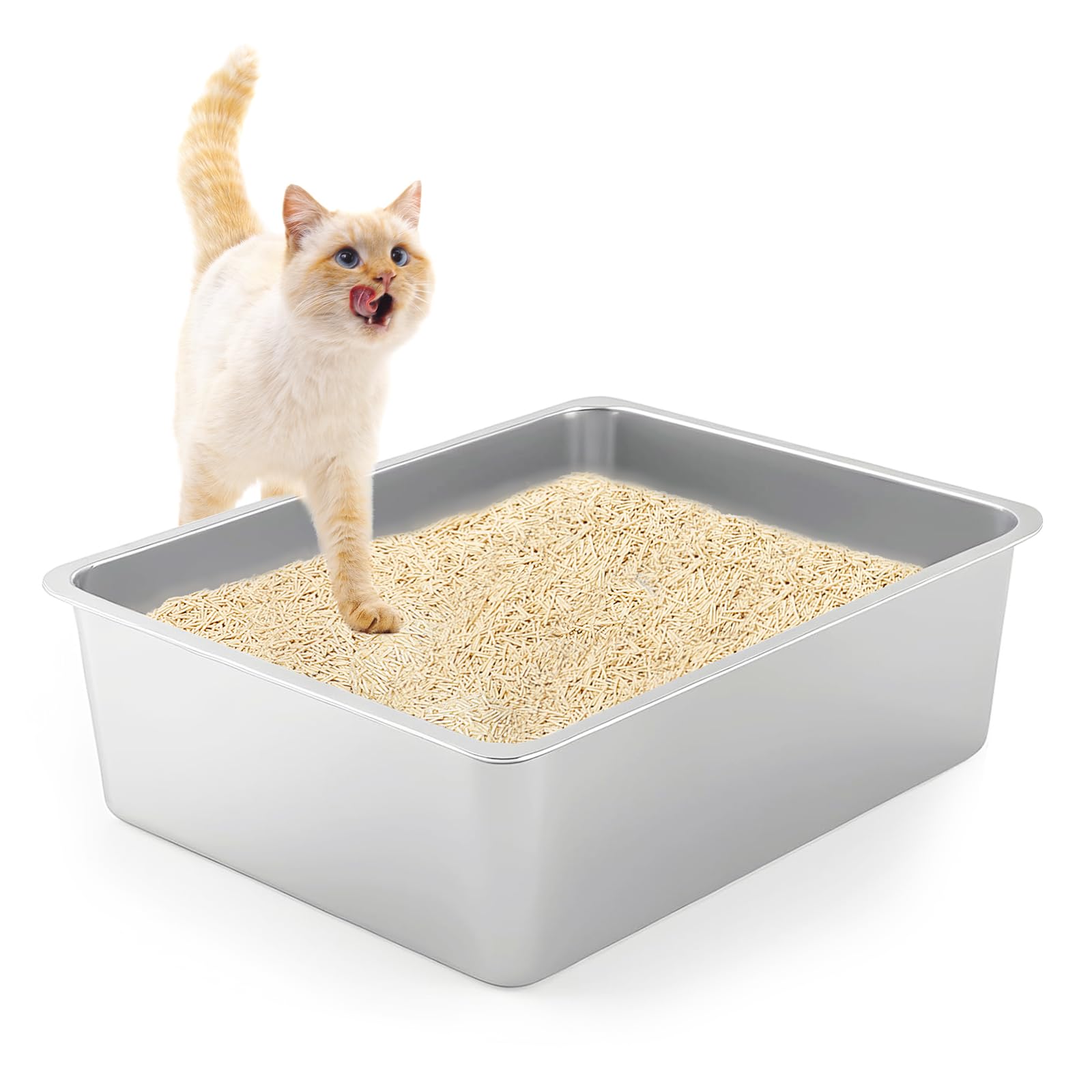 XXL Cat Litter Tray 19.7 * 13.8 * 5.9 in(50 * 35 * 15CM) Litter Tray Premium Stainless Steel Cat Litter Box - Durable，Easy to Clean，Hygienic，Odor - Reducing (19.7 * 13.8 * 5.9 in)