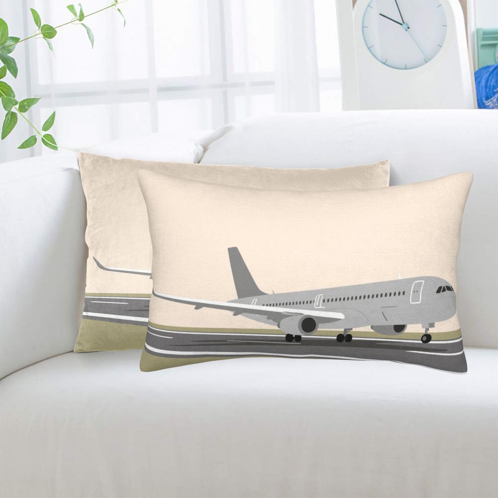 2 Pack Standard Pillowcases Sets, Ultra Soft Comfort Microfiber Plush Pillow Cases Airplane On Airport Decorative Throw Pillow Cover with Hidden Zipper for Bedroom, Sofa, Couch,14"X20"