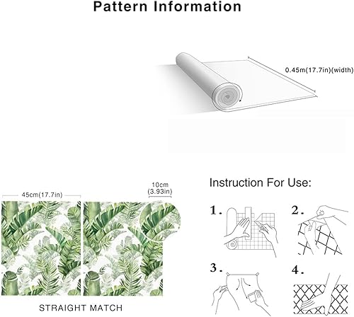 Miniatura 6 de Papel tapiz autoadhesivo de palmera tropical, hojas de selva tropical, papel de vinilo verde extraíble para decoración del hogar, 17.7 pulgadas x