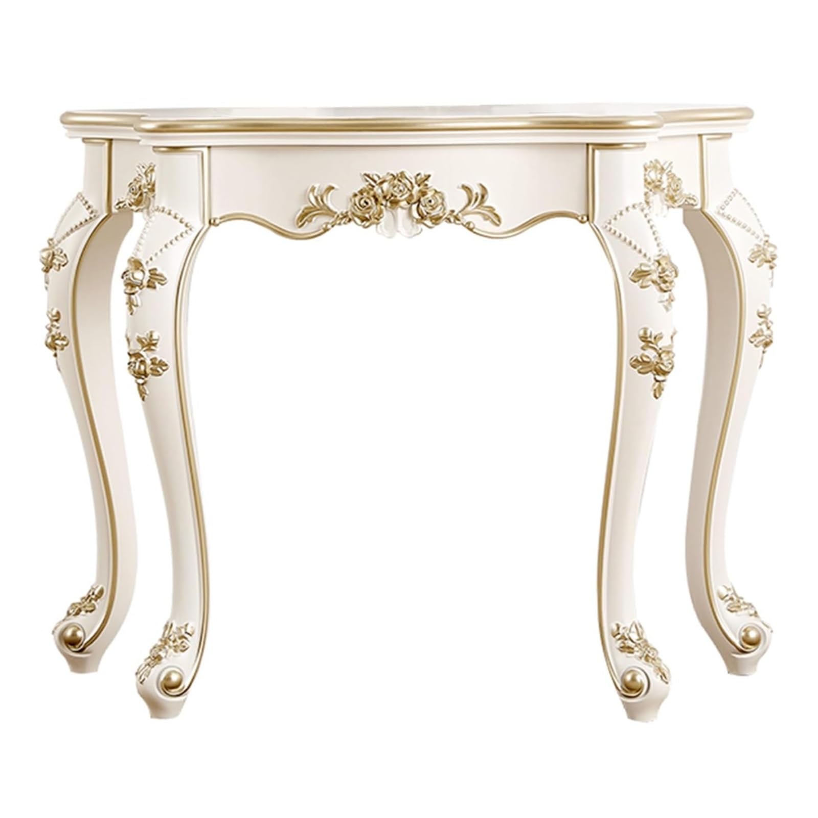 Consolle vintage con intaglio floreale,Tavolo d’ingresso stretto bianco con gambe cabriole,Mobili decorativi vintage stabili per soggiorno/corridoio/camera da letto(Gold,88cm/34.6in)