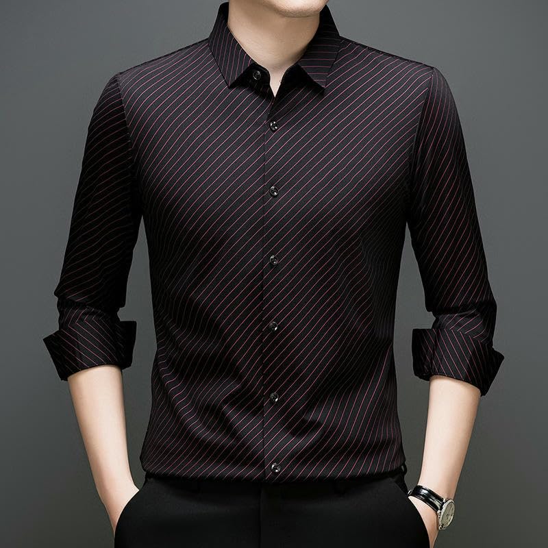 Chemise fine à rayures pour homme en coton sans repassage
