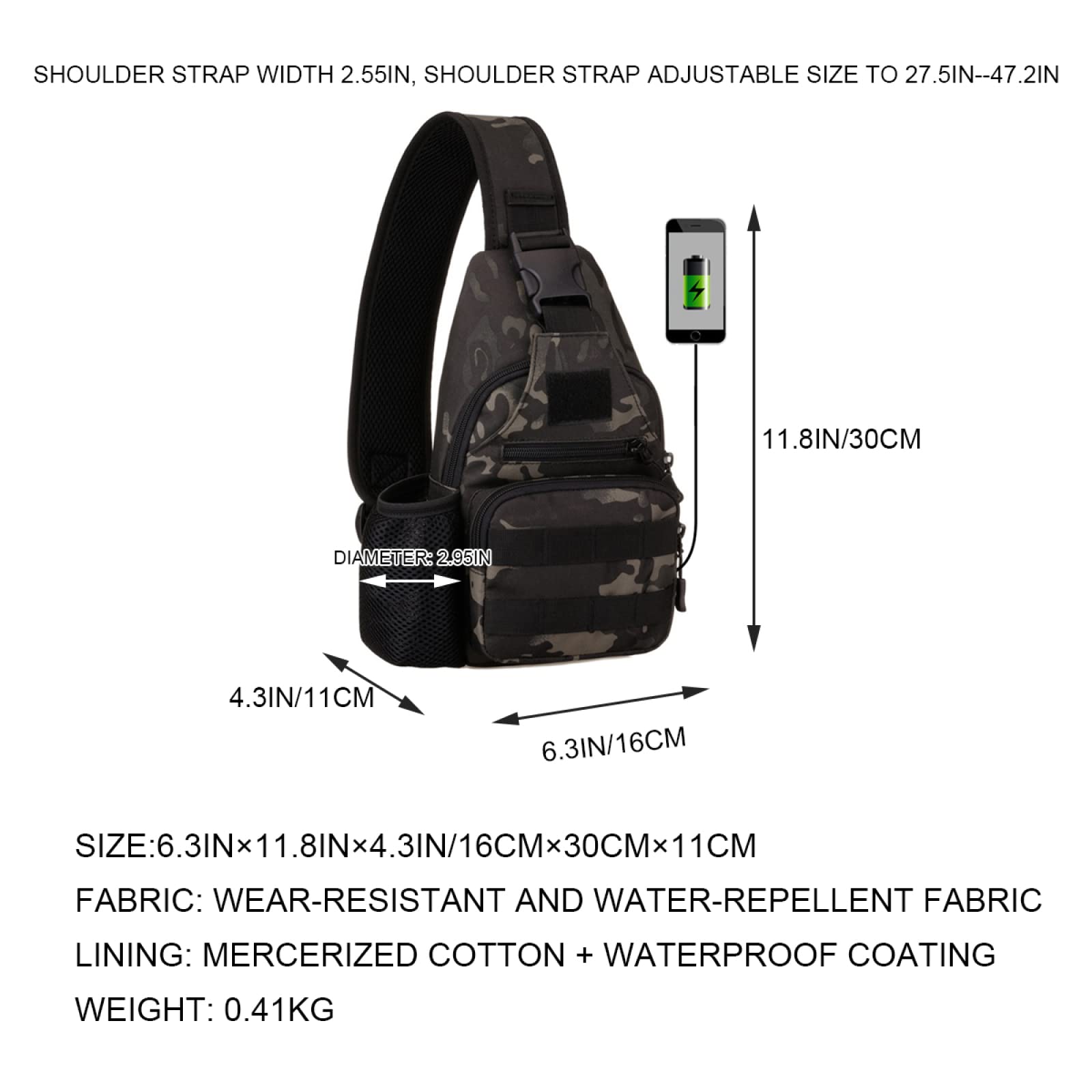 REEBOW GEAR Borsa da Petto Militare Tattica Molle Borsa a Tracolla con Tracolla a Tracolla con Porta Bottiglia d'Acqua,ACU
