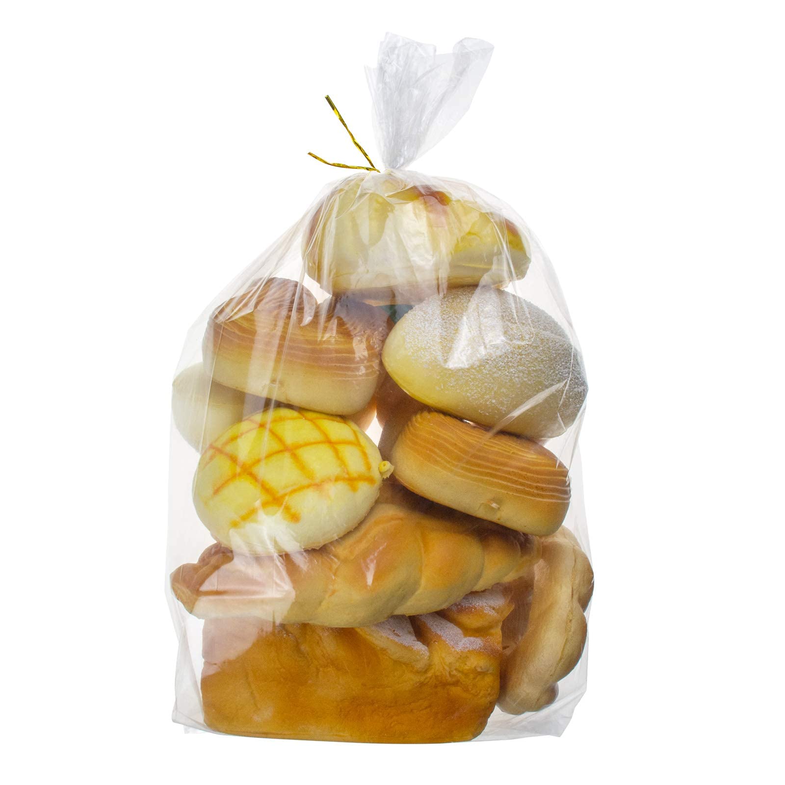Plastic Bread Bags With Ties, 50 Pcs Printed Loaf Bags for Homemade Bread, Sourdough and Bakery Food - 8x18 Inch with 4" Side Gusset